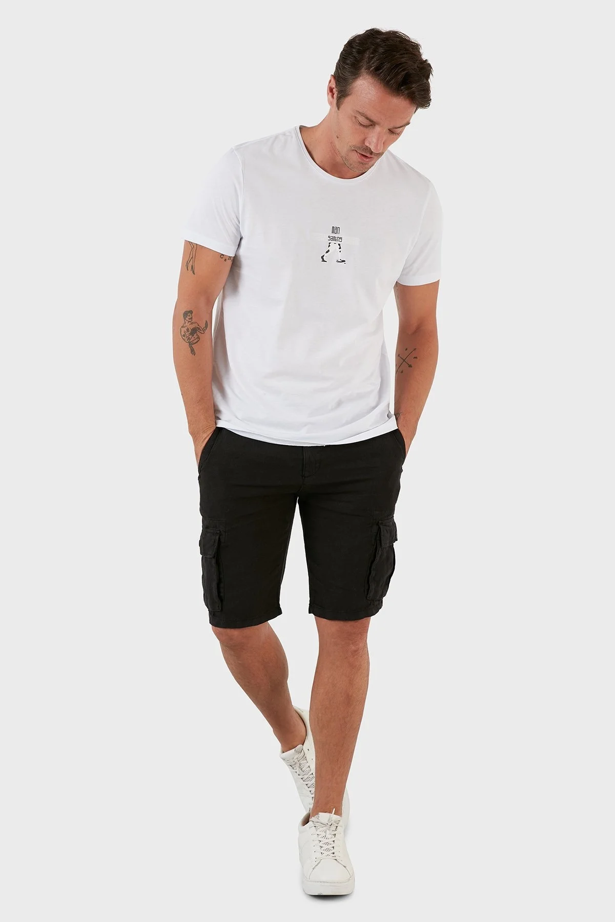 Exxe Belden Bağlamalı Cepli Regular Fit % 100 Keten Erkek Short 630JURIŞORT SİYAH - 6