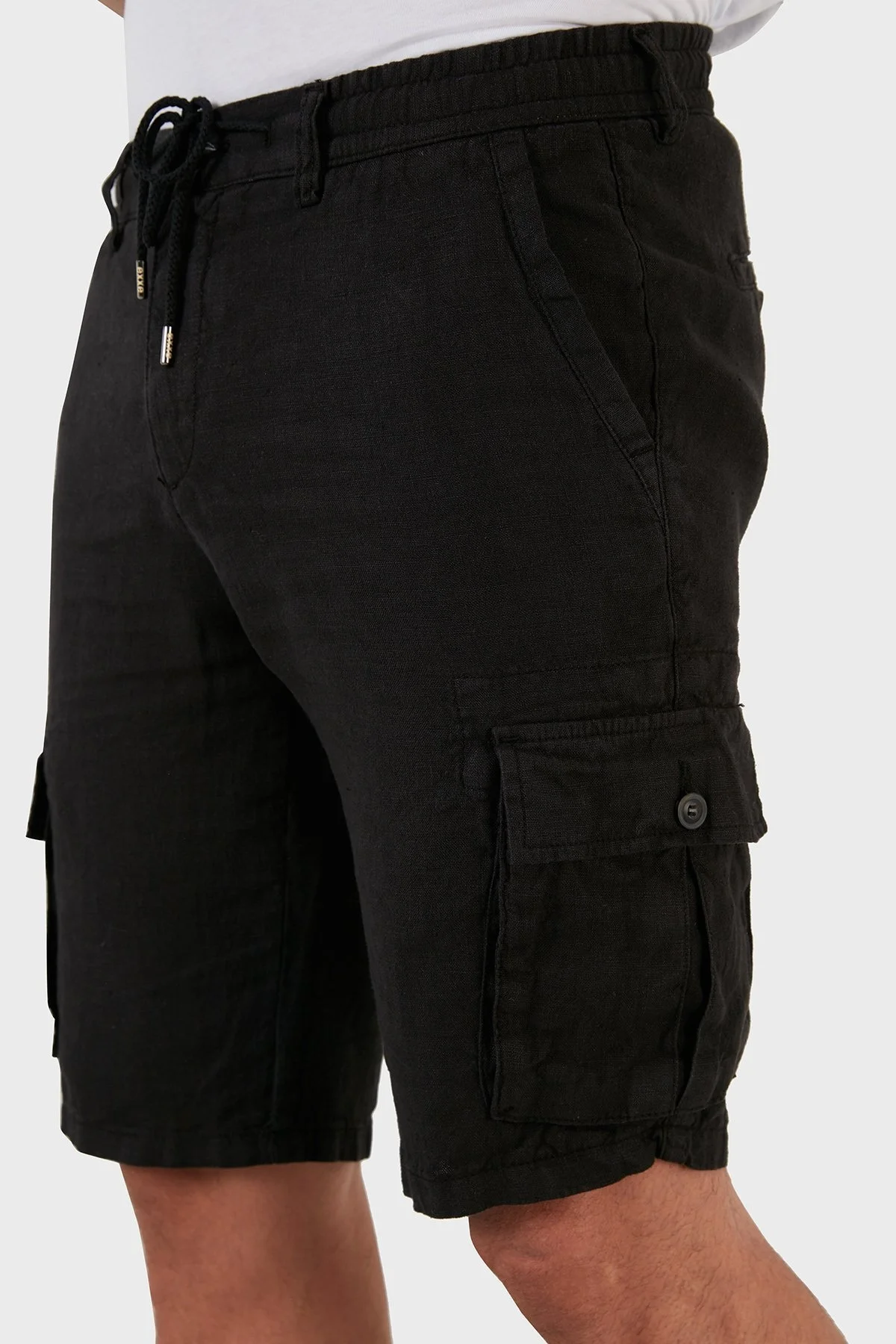 Exxe Belden Bağlamalı Cepli Regular Fit % 100 Keten Erkek Short 630JURIŞORT SİYAH - 7