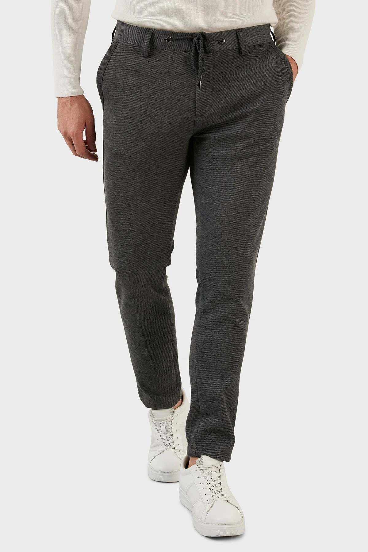 Exxe Belden Bağlamalı Normal Bel Slim Fit Erkek Pantolon 630GBK01 ANTRASİT - 1