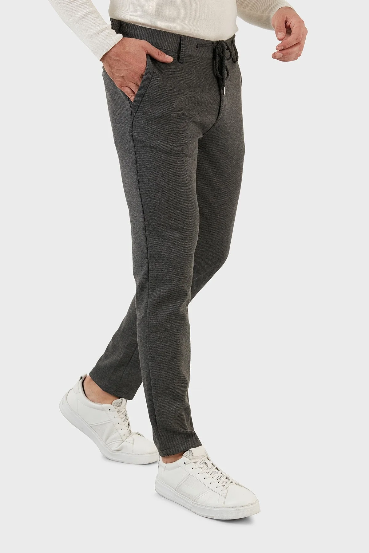 Exxe Belden Bağlamalı Normal Bel Slim Fit Erkek Pantolon 630GBK01 ANTRASİT - 4