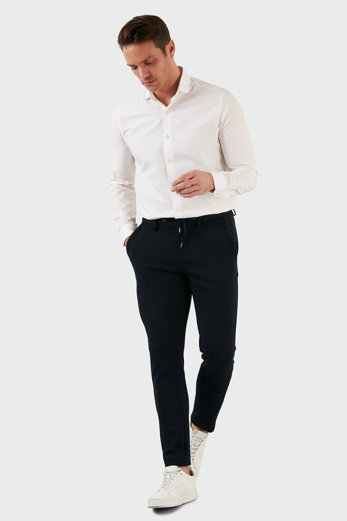 Exxe Belden Bağlamalı Normal Bel Slim Fit Erkek Pantolon 630GBK01 LACİVERT - 2