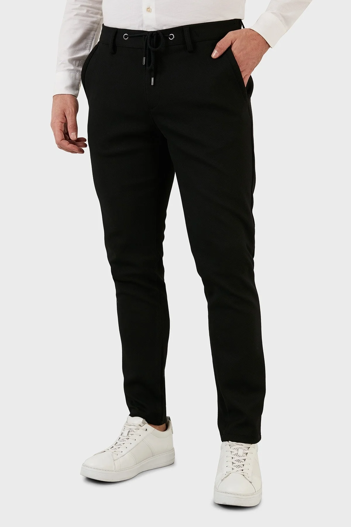 Exxe Belden Bağlamalı Normal Bel Slim Fit Erkek Pantolon 630GBK01 SİYAH - 1