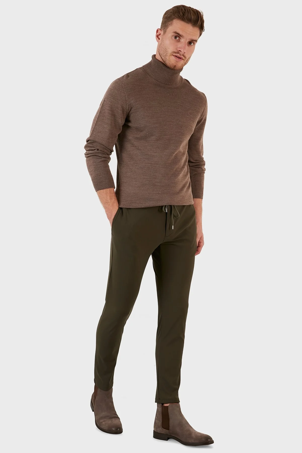 Exxe Belden Bağlamalı Regular Fit Chino Erkek Pantolon 630GBK10 HAKİ - 1