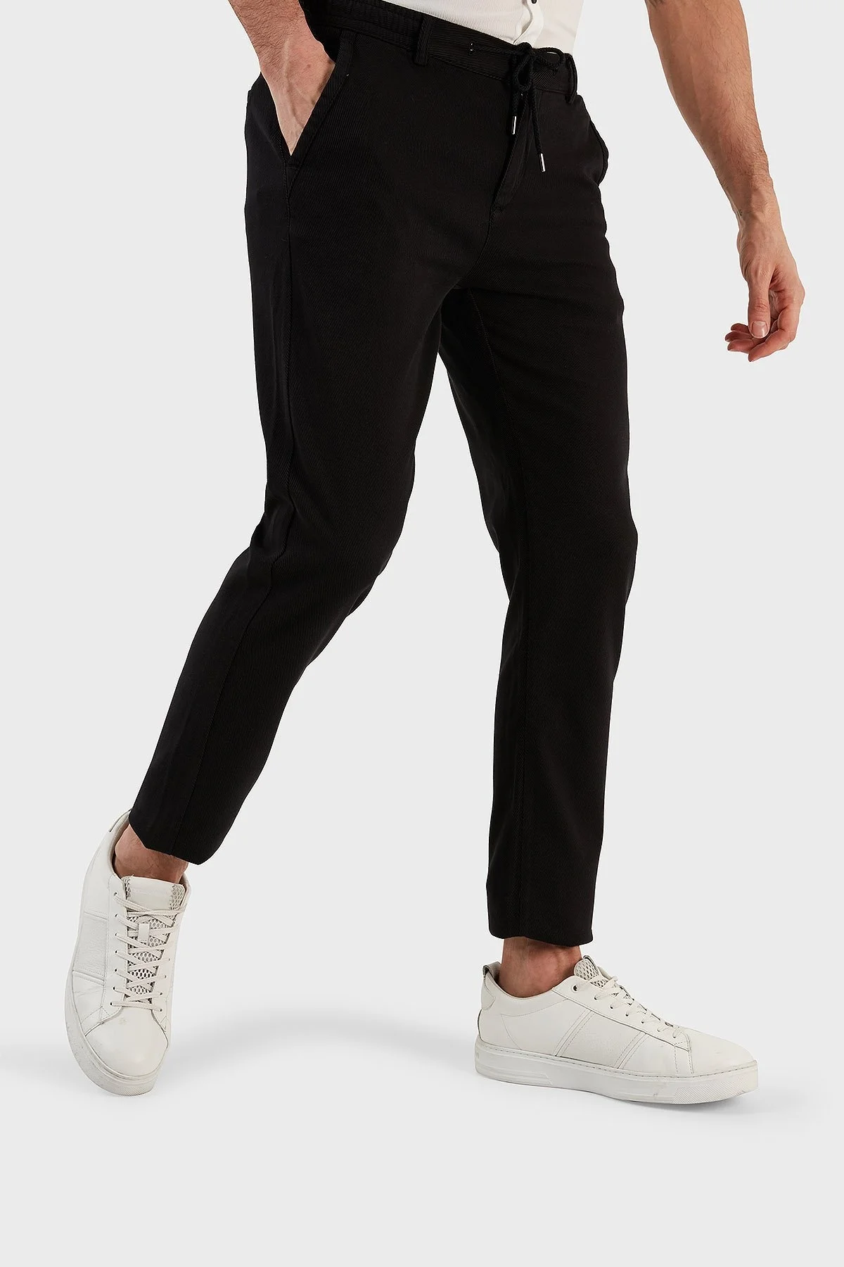 Exxe Pamuk Karışımlı Belden Bağlamalı Normal Bel Düz Paça Regular Fit Erkek Pantolon 630JORUNA SİYAH - 2
