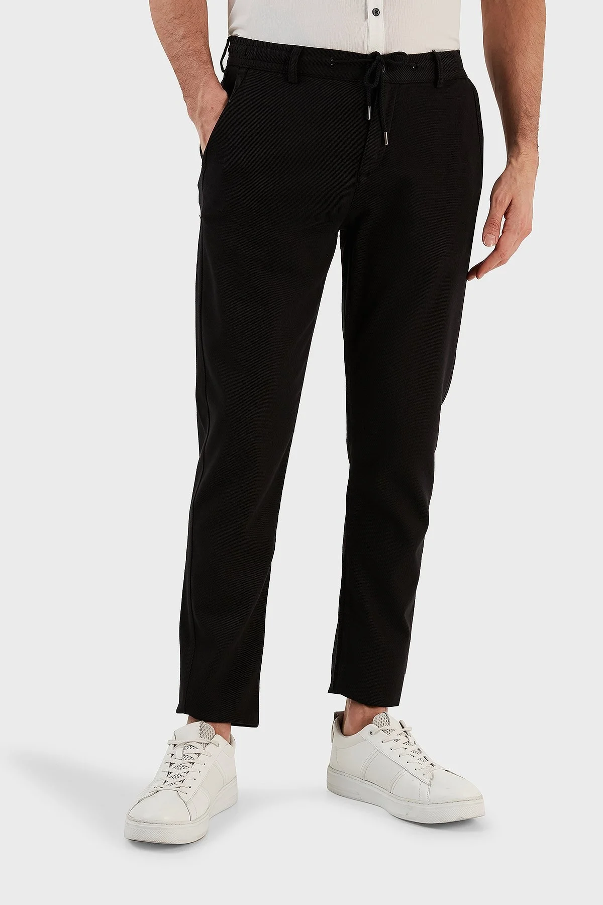 Exxe Pamuk Karışımlı Belden Bağlamalı Normal Bel Düz Paça Regular Fit Erkek Pantolon 630JORUNA SİYAH - 3
