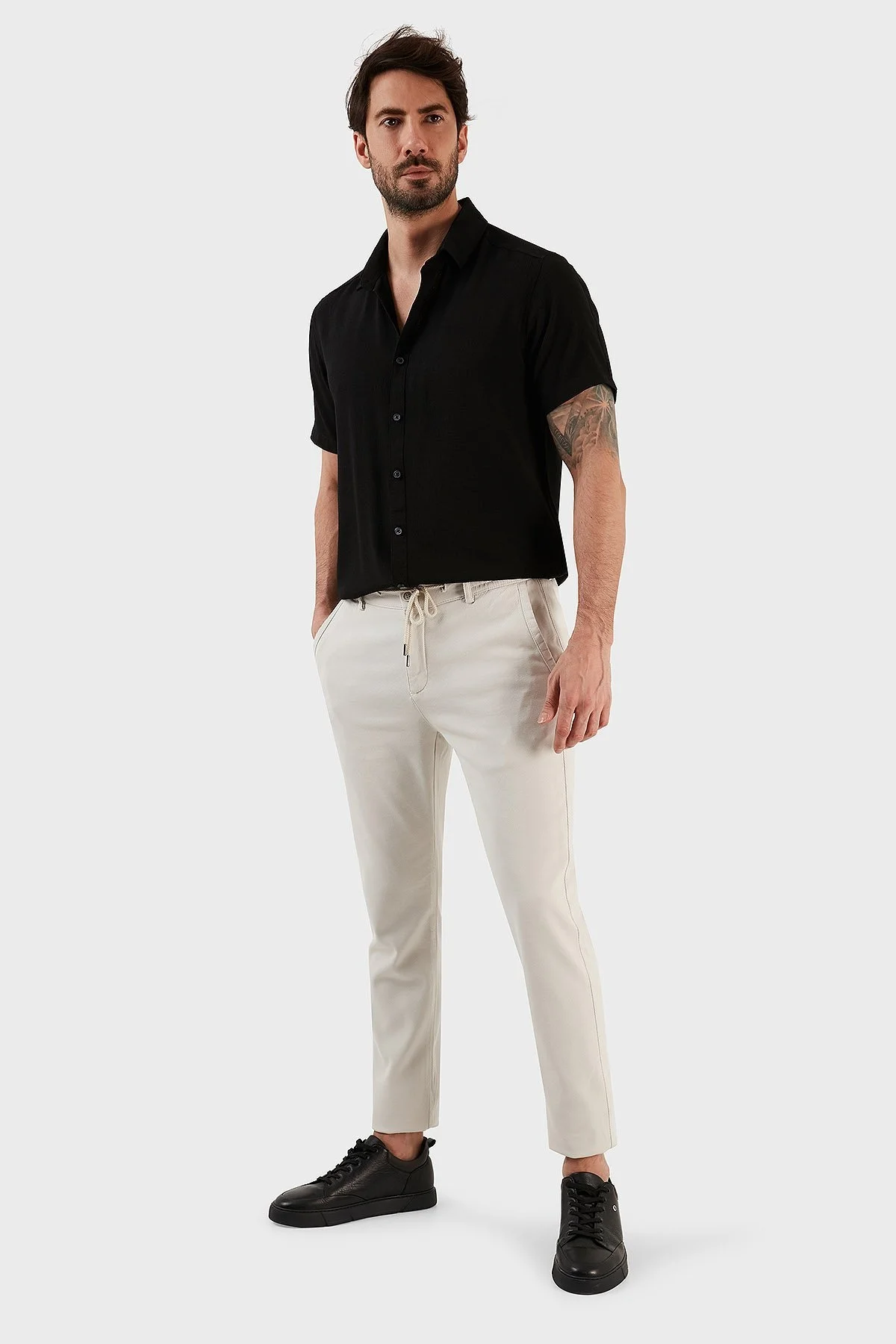 Exxe Pamuk Karışımlı Belden Bağlamalı Normal Bel Düz Paça Regular Fit Erkek Pantolon 630JORUNA TAŞ - 1