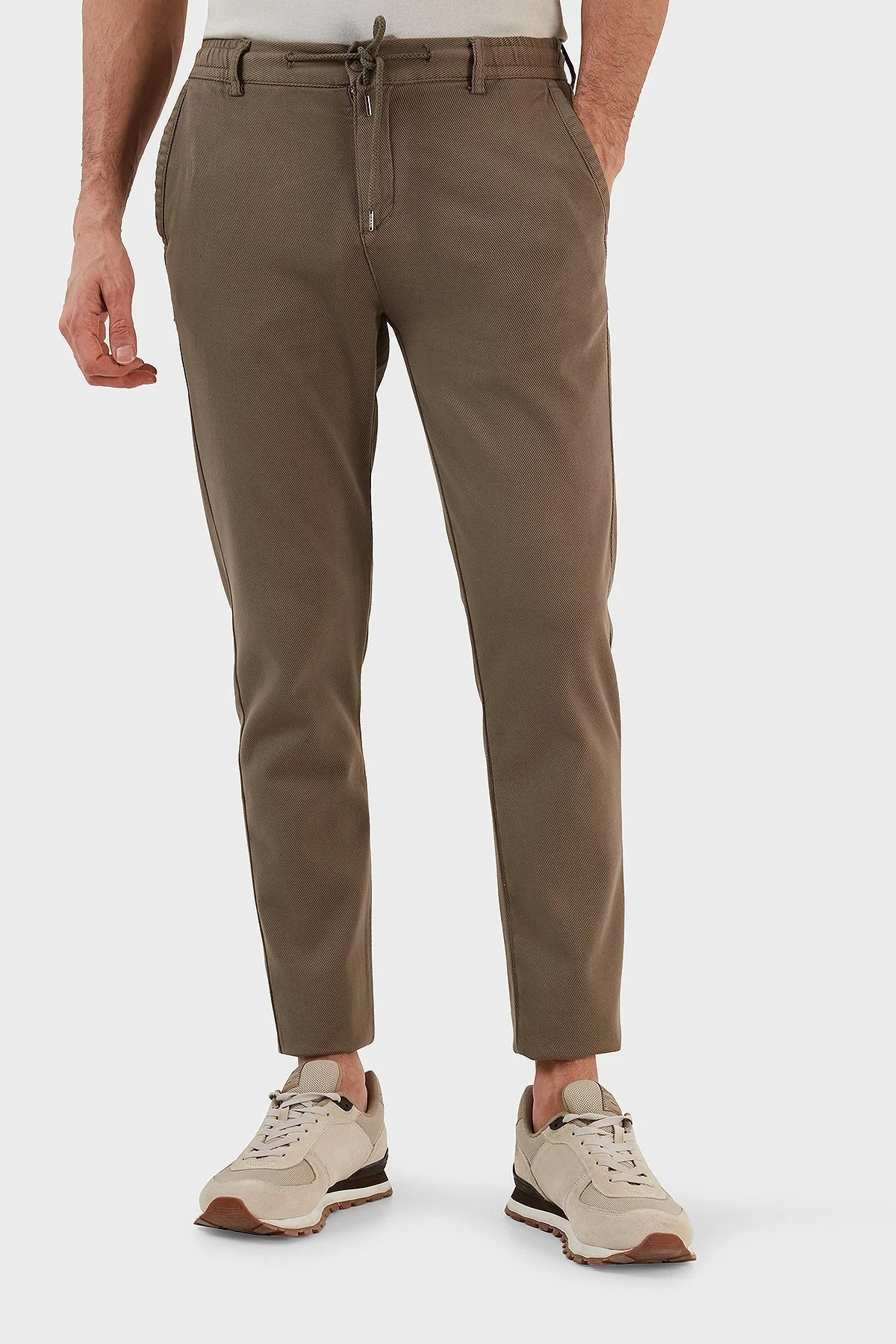 Exxe Pamuk Karışımlı Belden Bağlamalı Normal Bel Düz Paça Regular Fit Erkek Pantolon 630JORUNA VİZON - 2