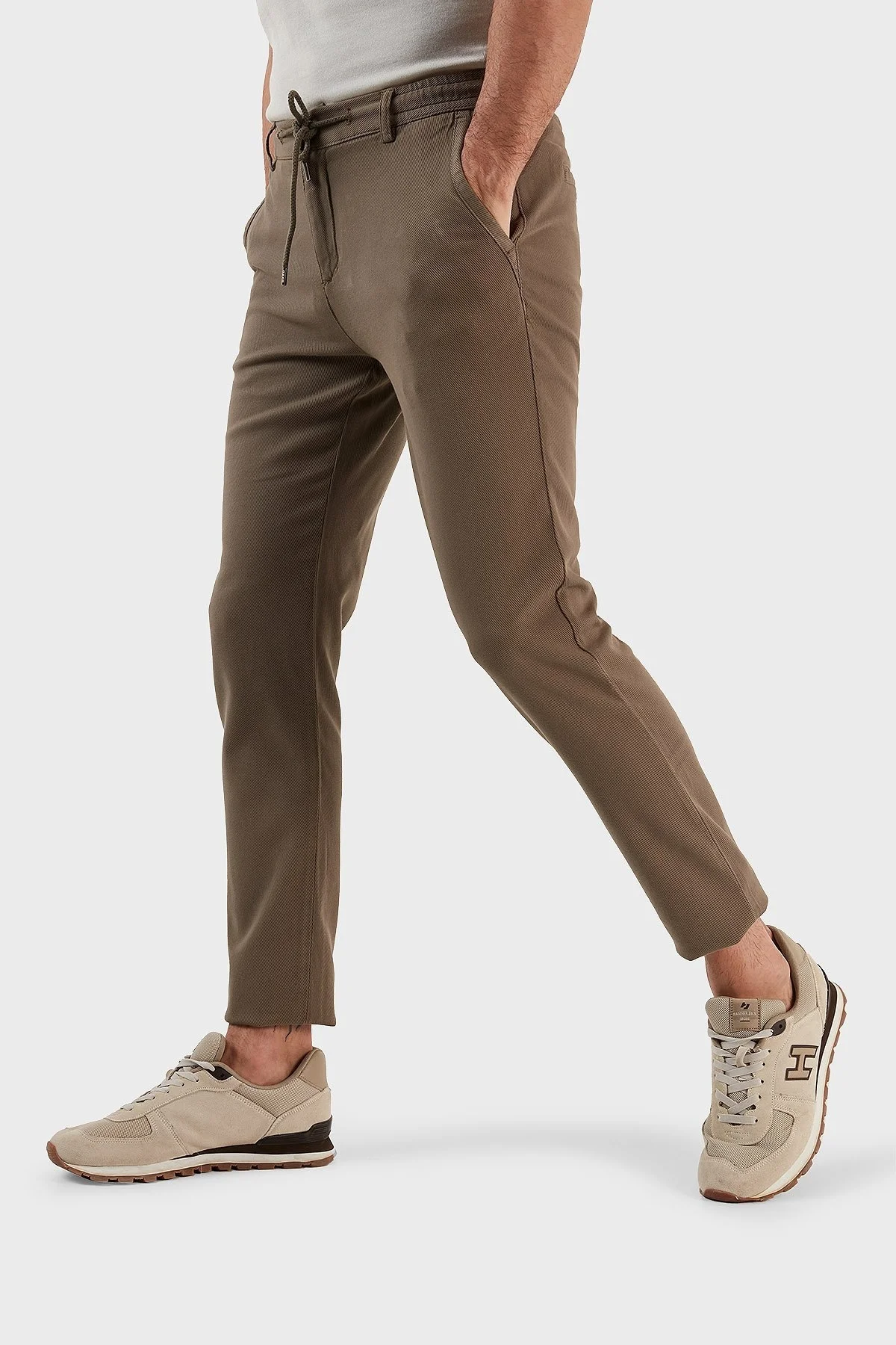 Exxe Pamuk Karışımlı Belden Bağlamalı Normal Bel Düz Paça Regular Fit Erkek Pantolon 630JORUNA VİZON - 3