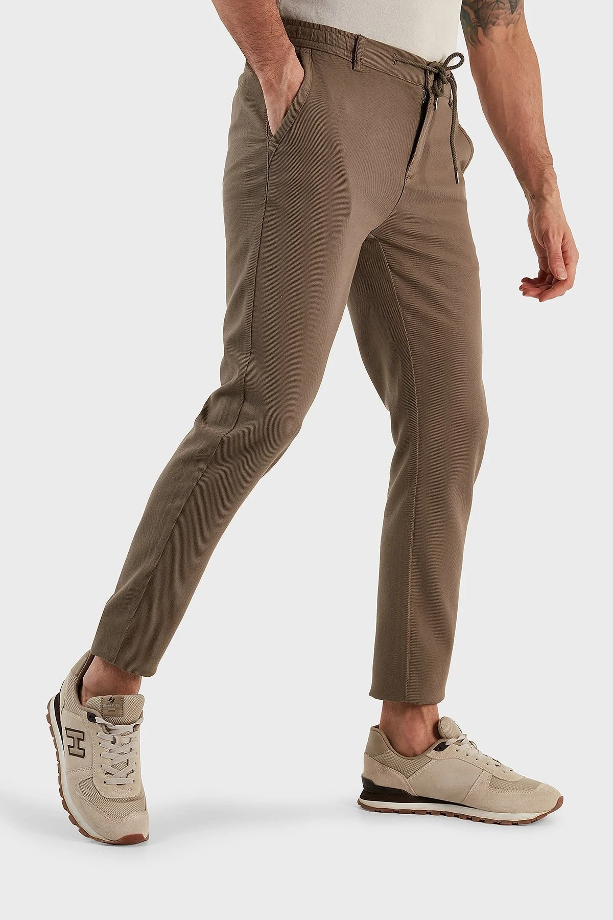 Exxe Pamuk Karışımlı Belden Bağlamalı Normal Bel Düz Paça Regular Fit Erkek Pantolon 630JORUNA VİZON - 4