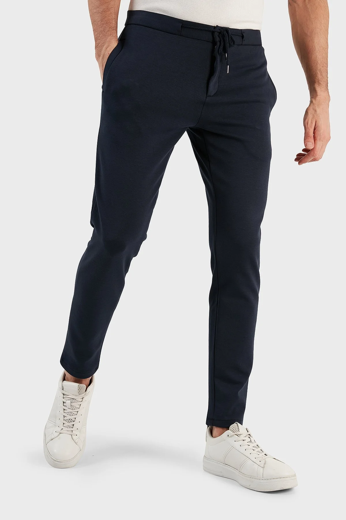 Exxe Pamuk Karışımlı Belden Bağlamalı Normal Bel Düz Paça Slim Fit Erkek Pantolon 630GBT52A LACİVERT - 2