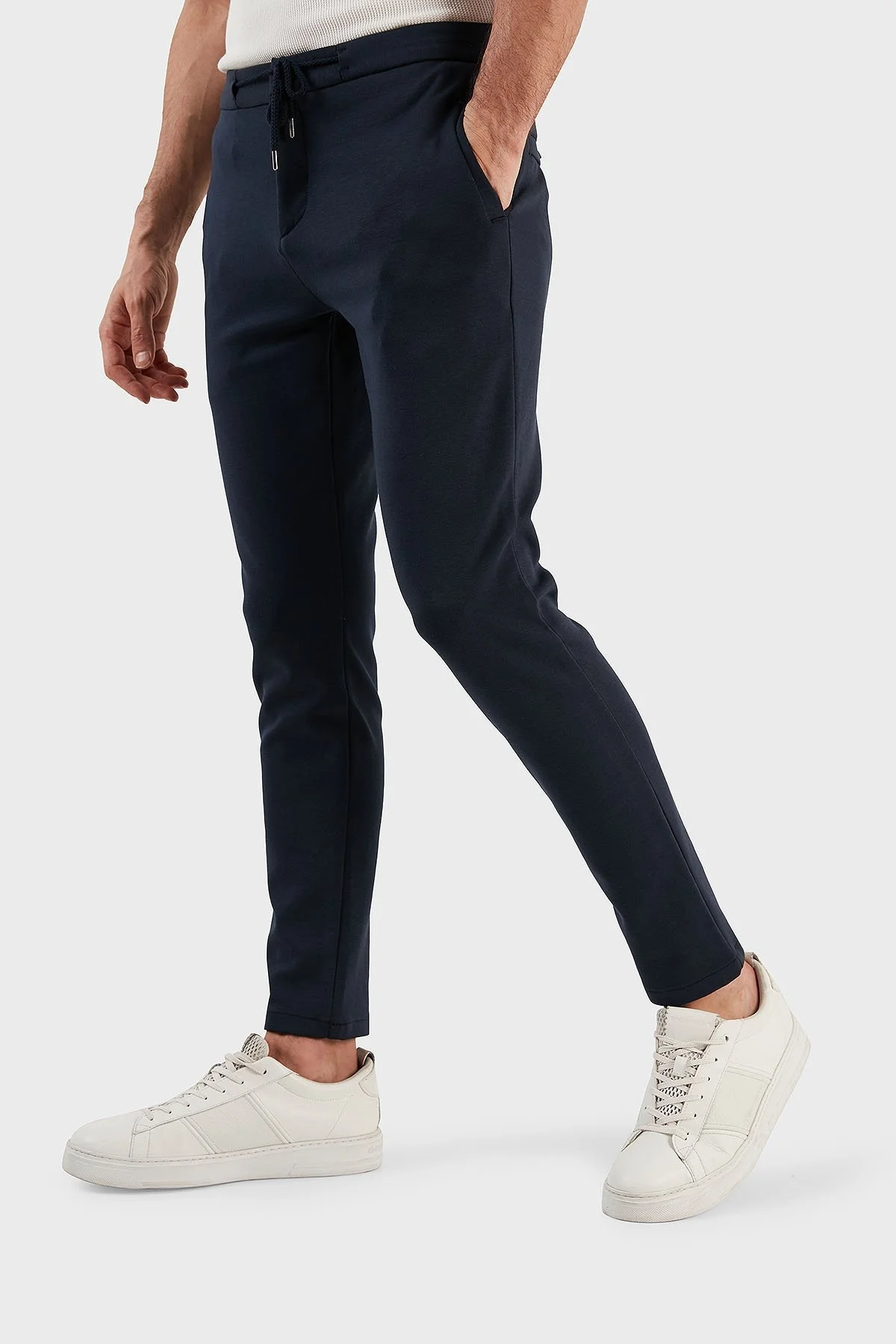 Exxe Pamuk Karışımlı Belden Bağlamalı Normal Bel Düz Paça Slim Fit Erkek Pantolon 630GBT52A LACİVERT - 3