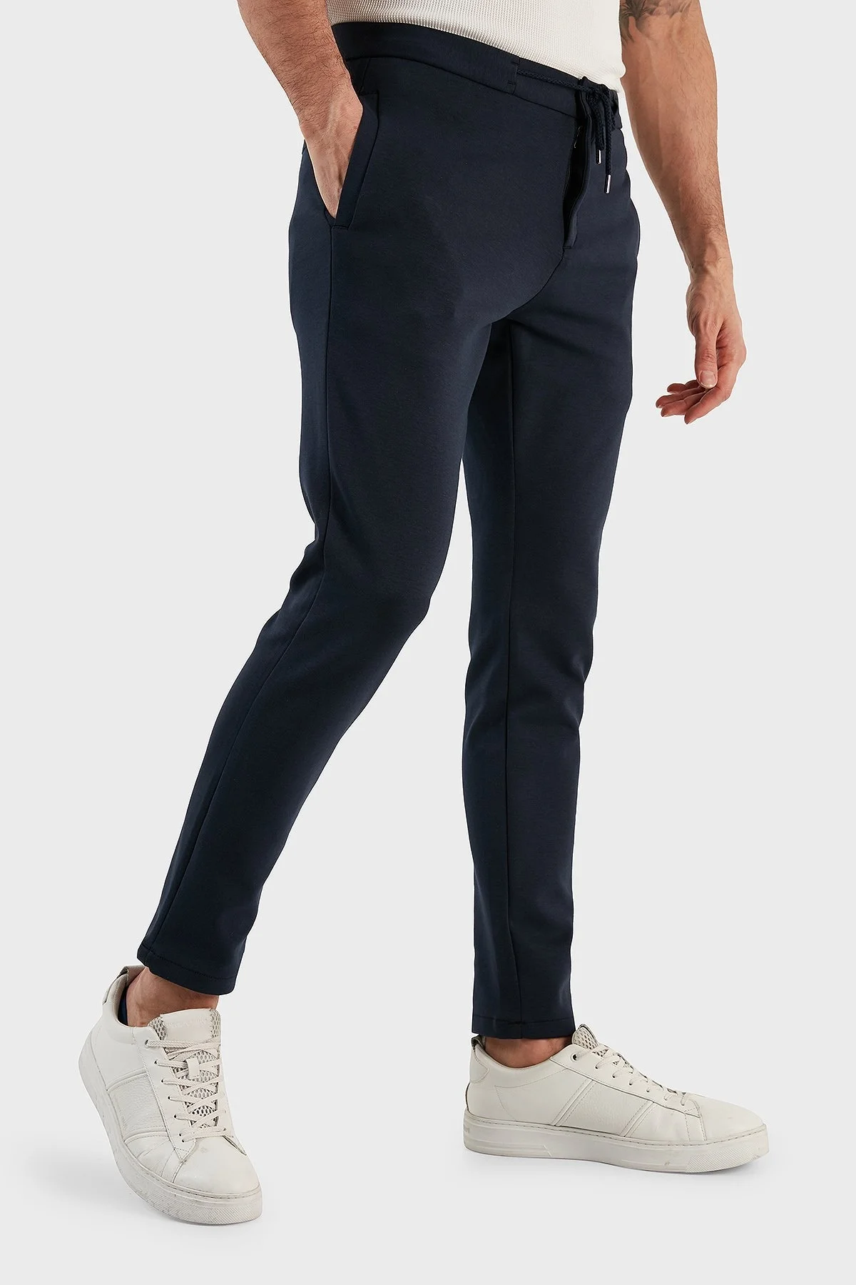 Exxe Pamuk Karışımlı Belden Bağlamalı Normal Bel Düz Paça Slim Fit Erkek Pantolon 630GBT52A LACİVERT - 4