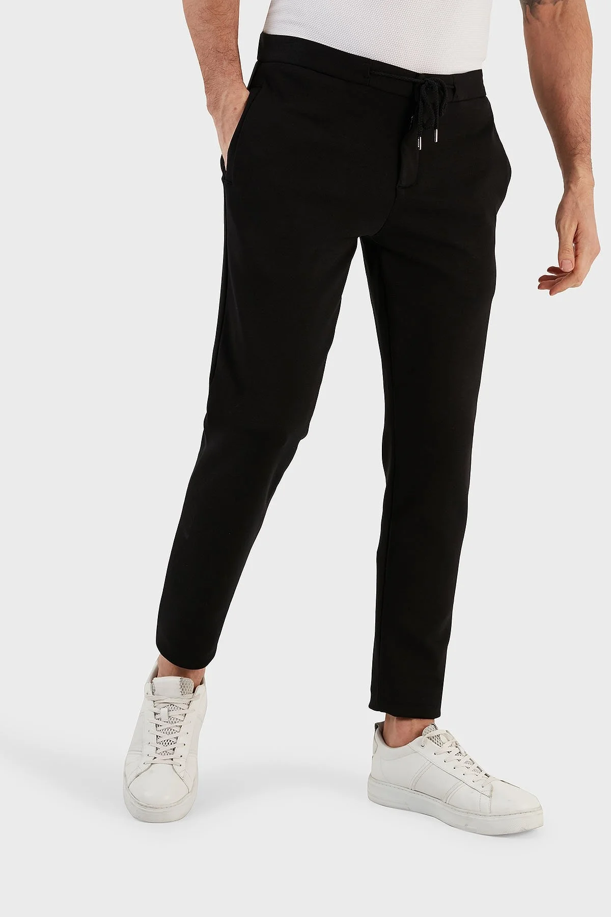 Exxe Pamuk Karışımlı Belden Bağlamalı Normal Bel Düz Paça Slim Fit Erkek Pantolon 630GBT52A SİYAH - 6