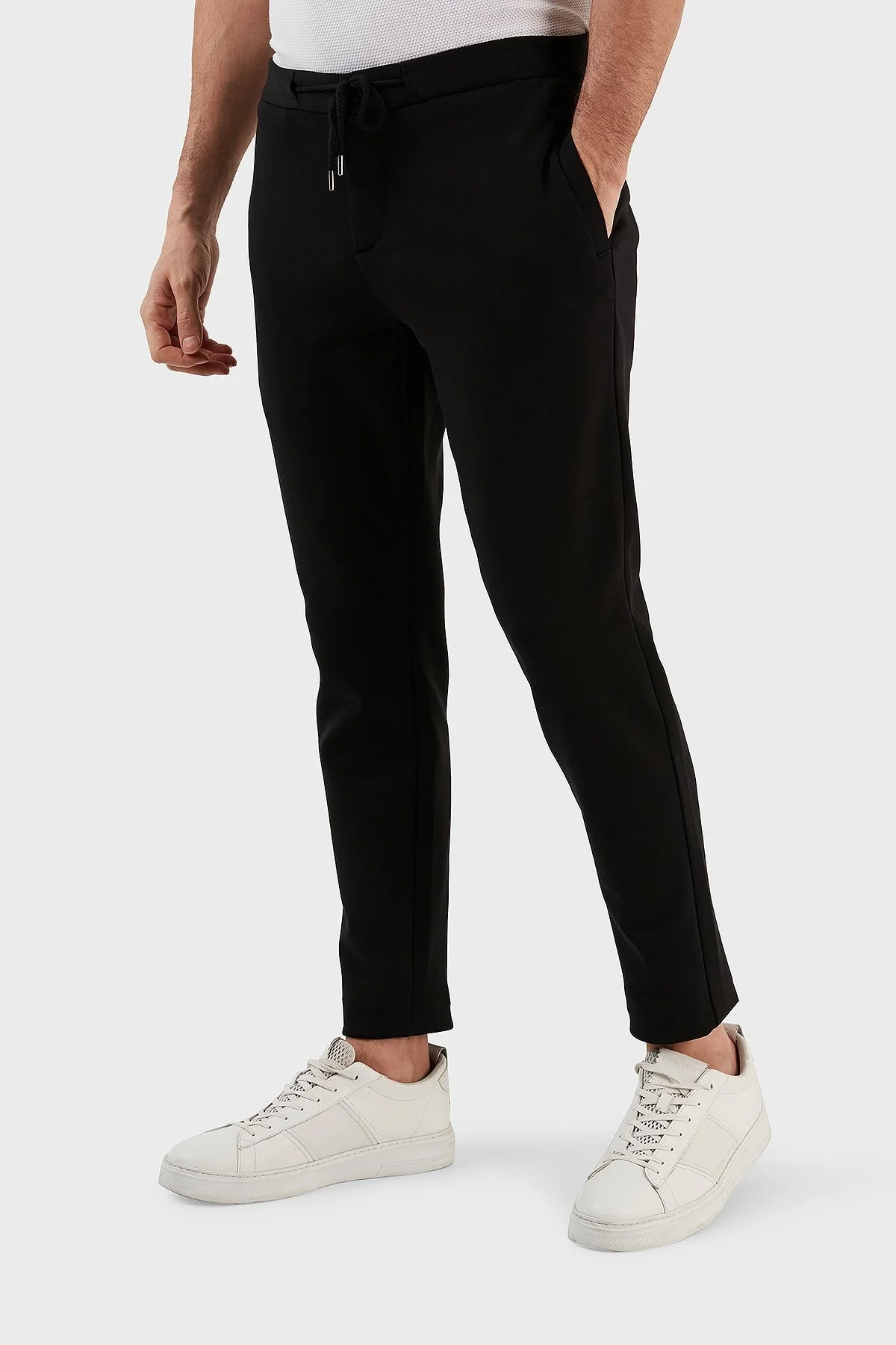 Exxe Pamuk Karışımlı Belden Bağlamalı Normal Bel Düz Paça Slim Fit Erkek Pantolon 630GBT52A SİYAH - 7