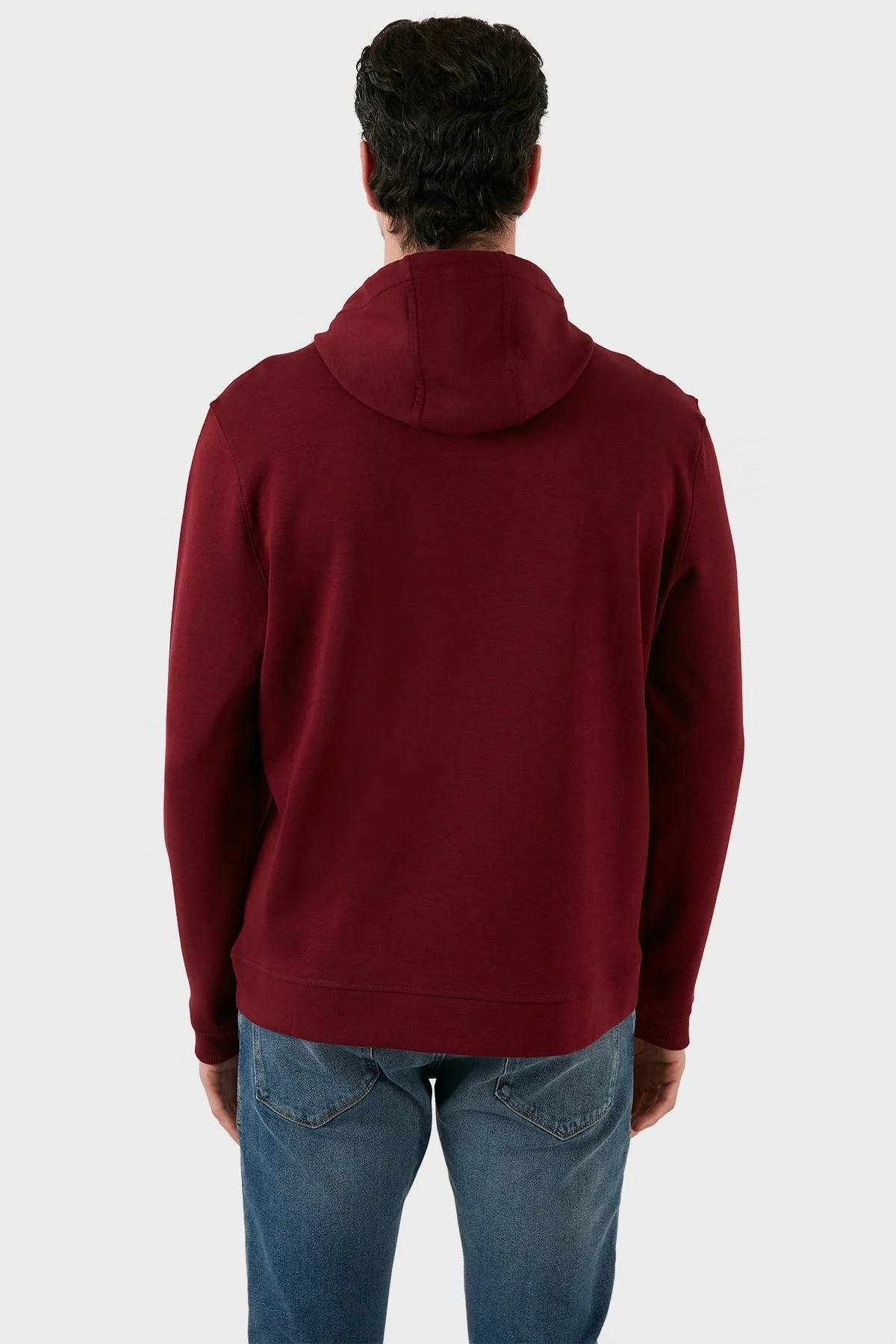 Exxe Pamuklu Baskılı Kanguru Cepli Kapüşonlu Erkek Sweat 6141003 BORDO - 5