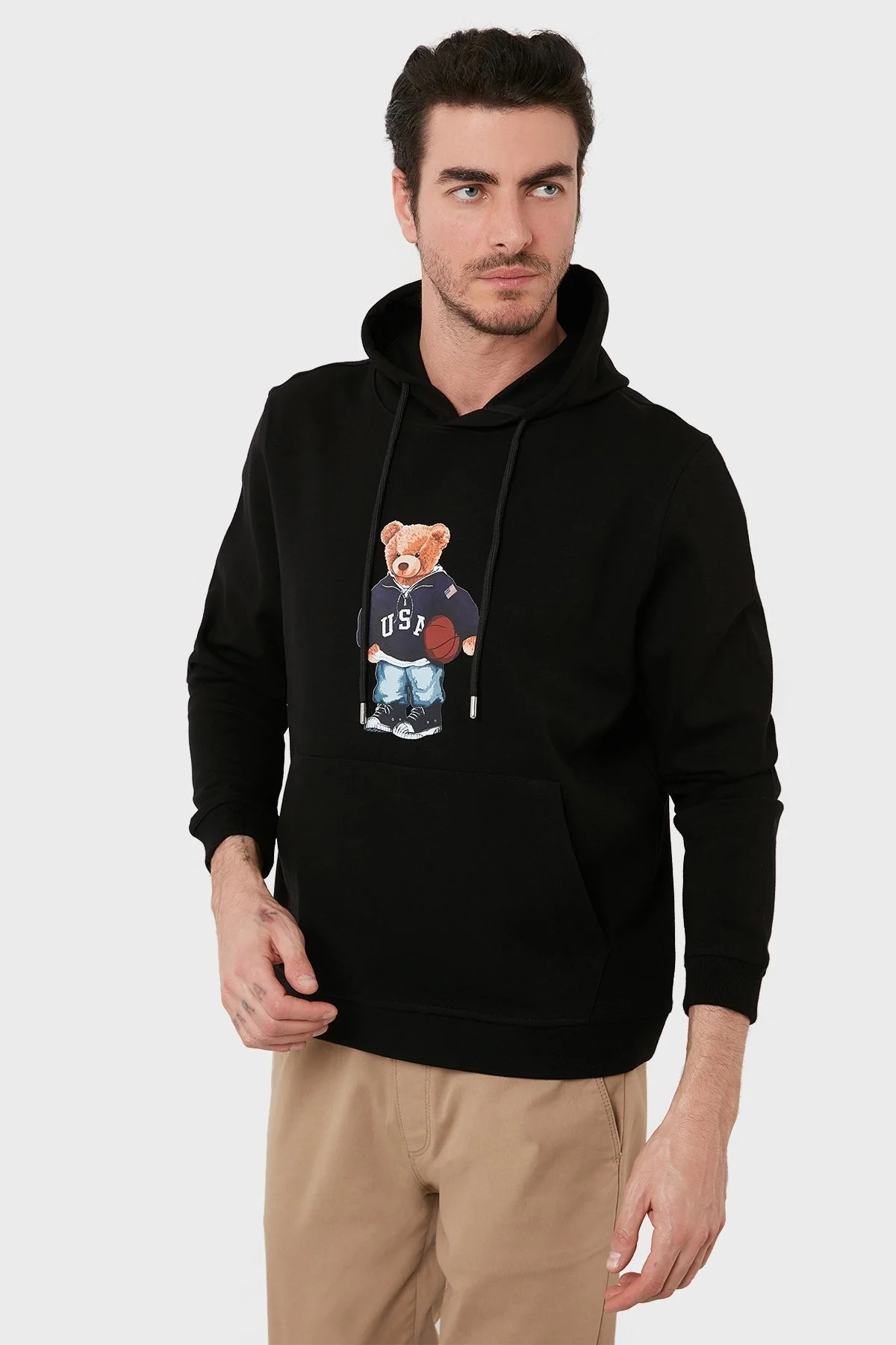 Exxe Pamuklu Baskılı Kanguru Cepli Kapüşonlu Erkek Sweat 6141003 SİYAH - 2