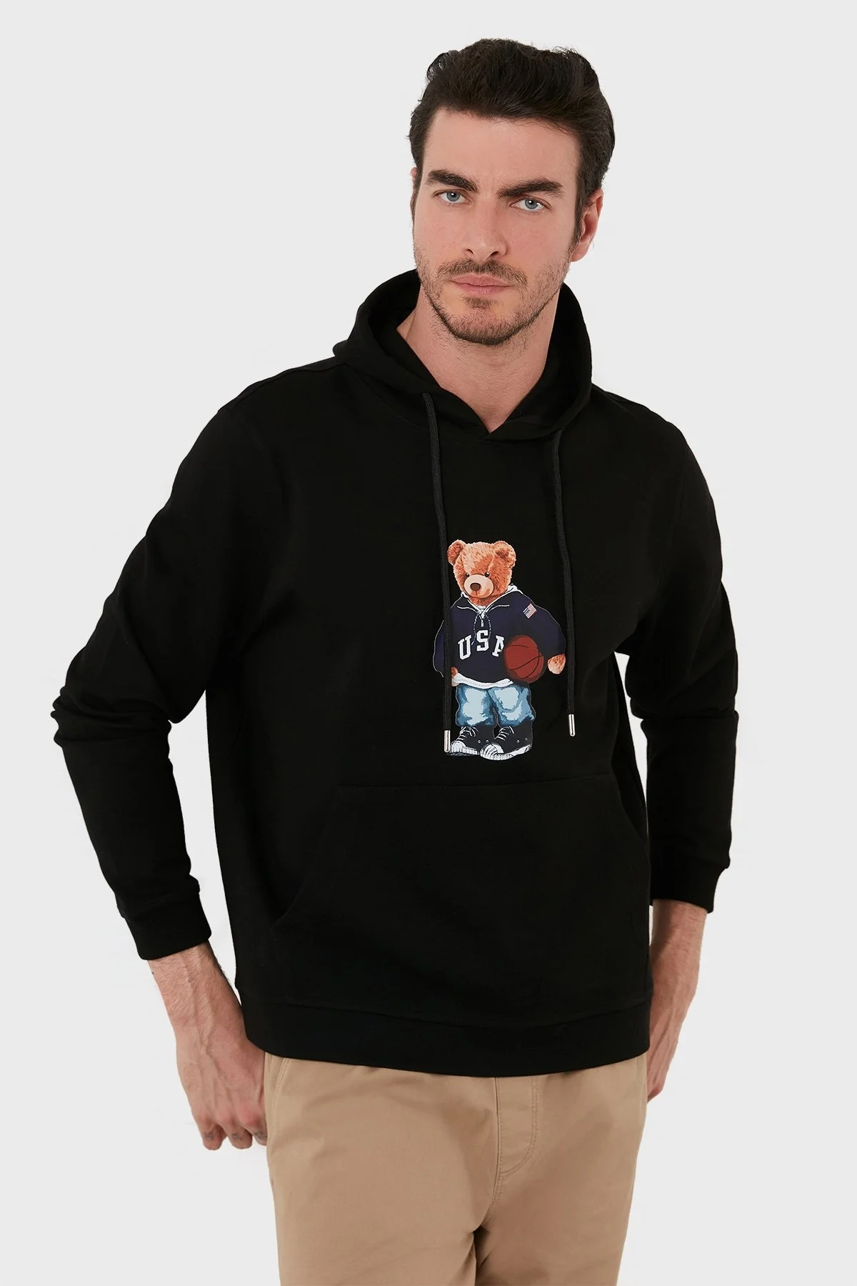 Exxe Pamuklu Baskılı Kanguru Cepli Kapüşonlu Erkek Sweat 6141003 SİYAH - 4