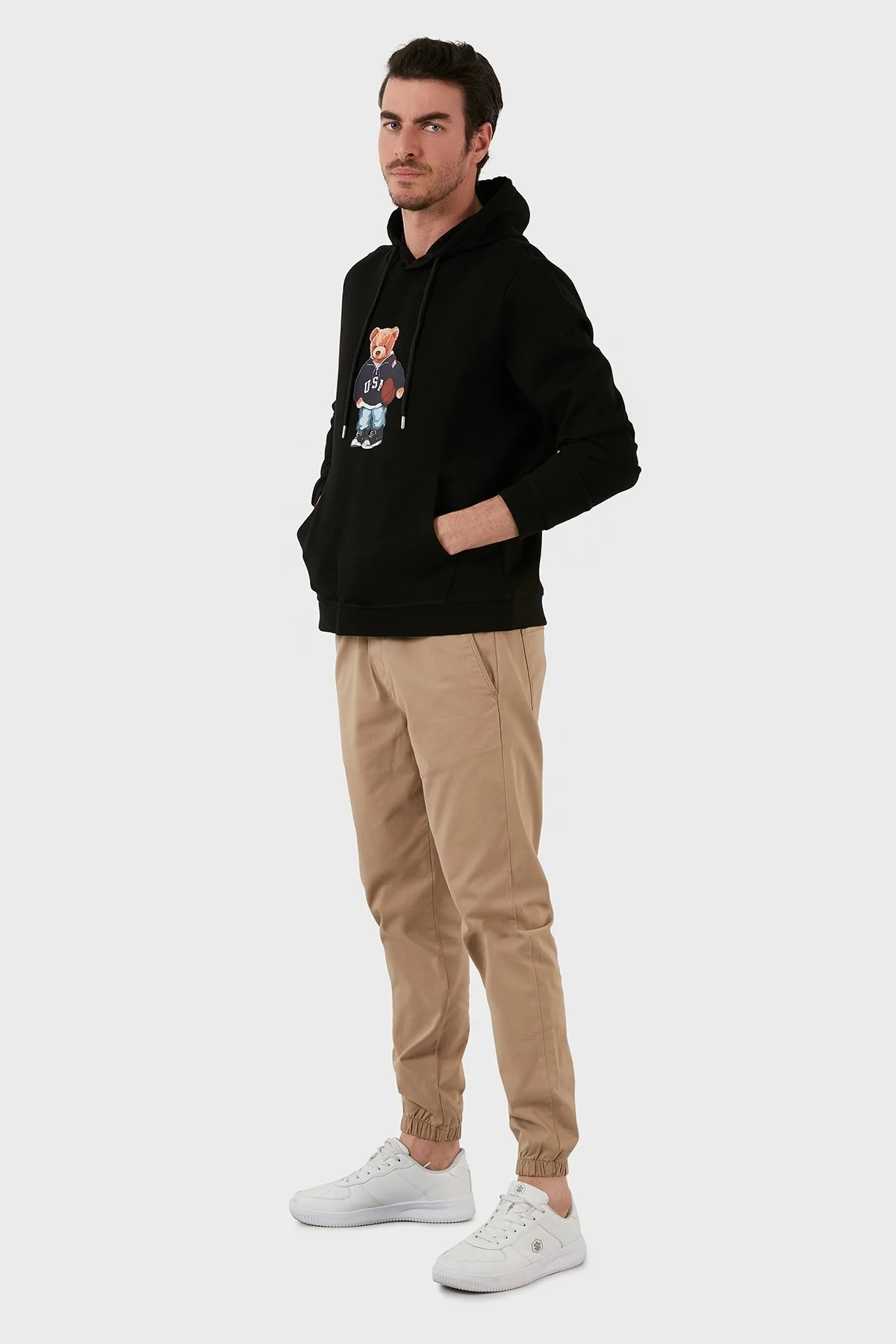 Exxe Pamuklu Baskılı Kanguru Cepli Kapüşonlu Erkek Sweat 6141003 SİYAH - 5