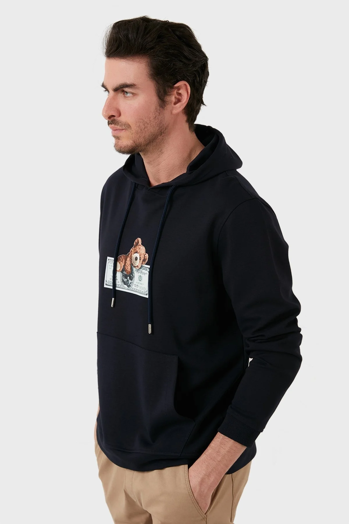 Exxe Pamuklu Baskılı Kanguru Cepli Kapüşonlu Erkek Sweat 6141004 LACİVERT - 2