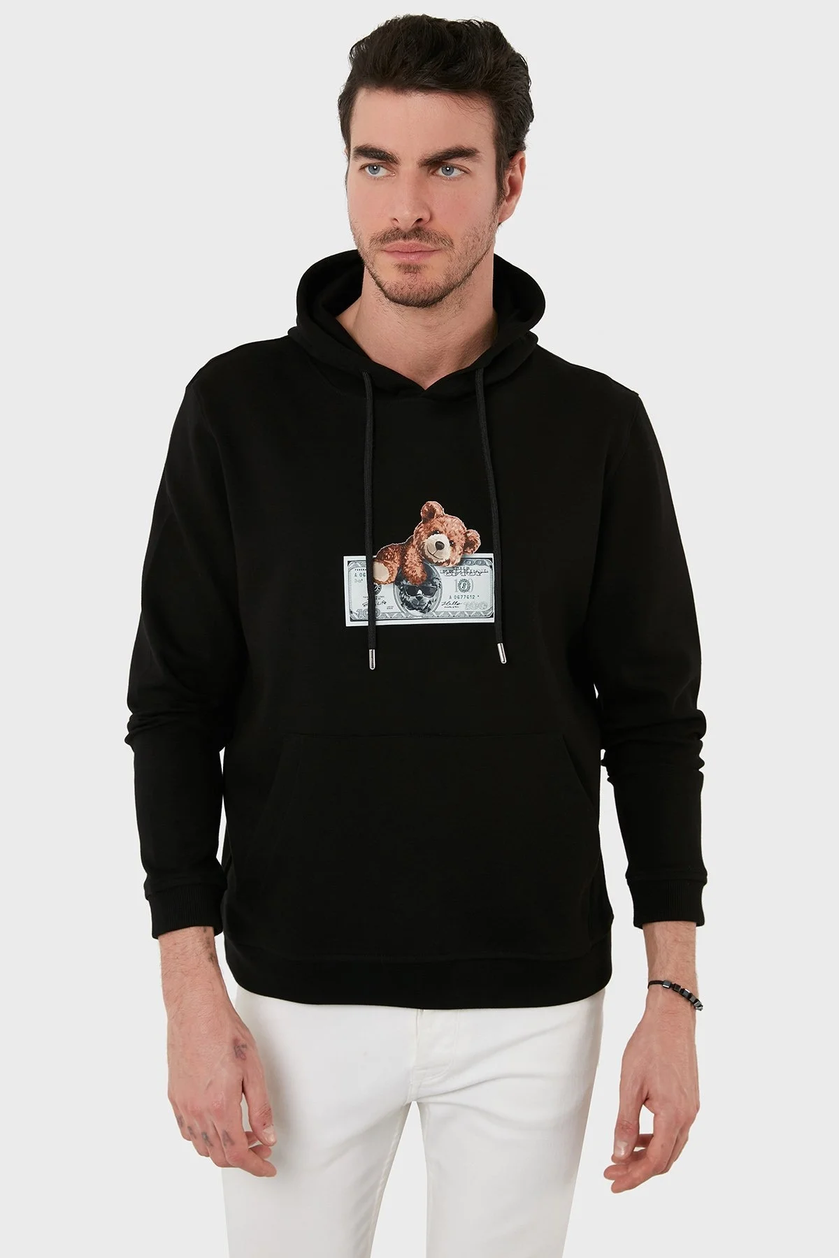 Exxe Pamuklu Baskılı Kanguru Cepli Kapüşonlu Erkek Sweat 6141004 SİYAH - 3