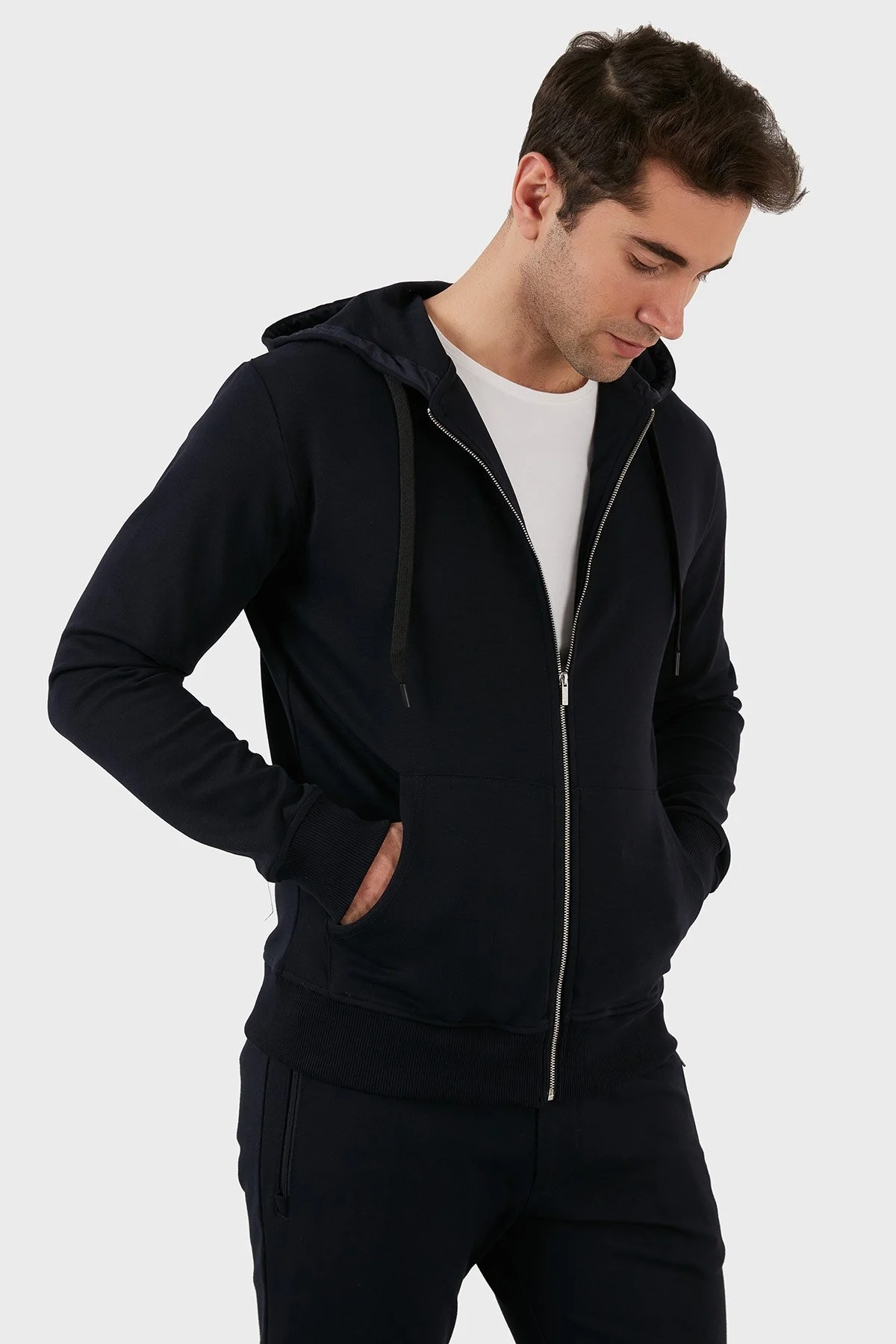 Exxe Pamuklu Cepli Fermuarlı Kapüşonlu Erkek Sweat 6141001 LACİVERT - 1