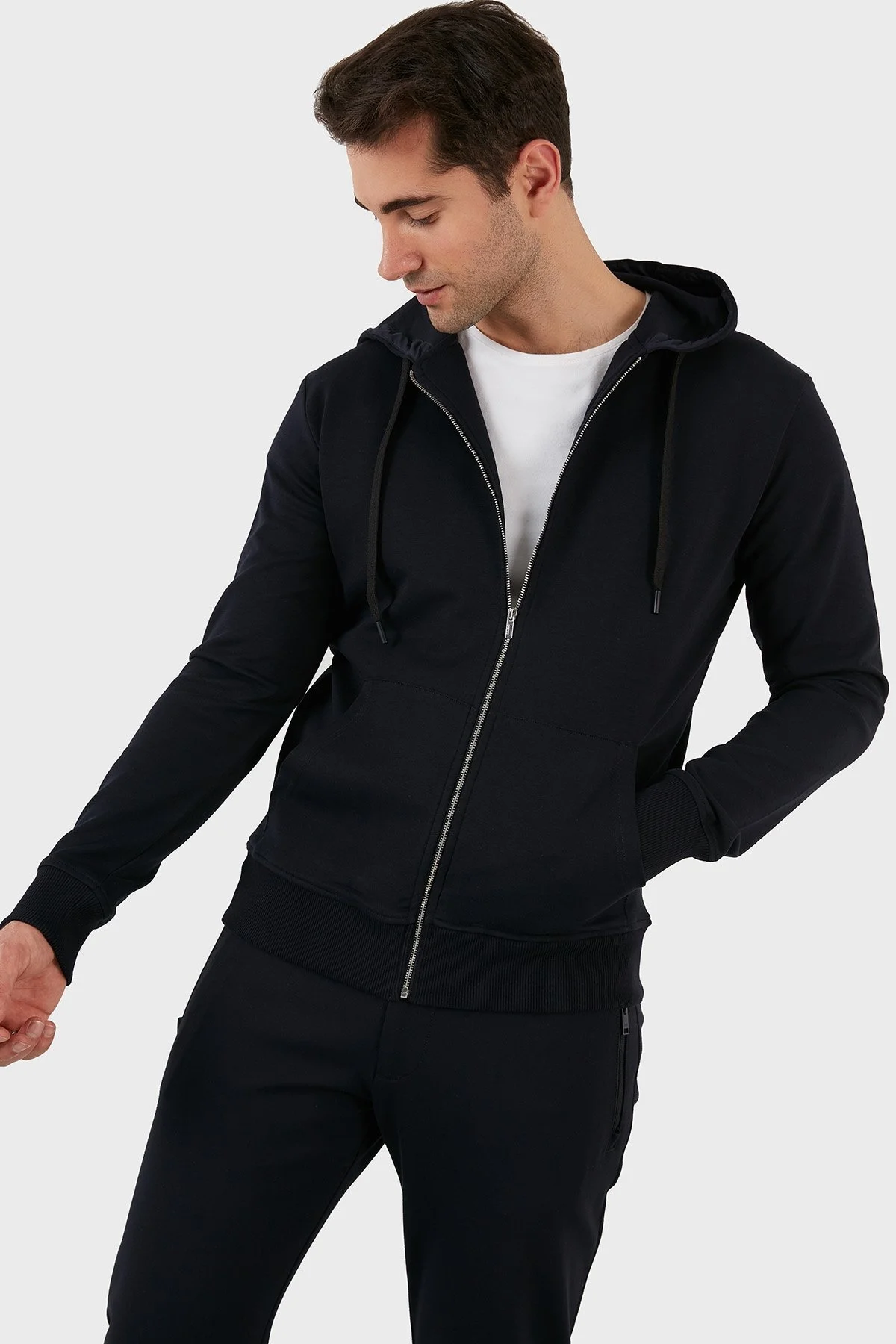 Exxe Pamuklu Cepli Fermuarlı Kapüşonlu Erkek Sweat 6141001 LACİVERT - 2