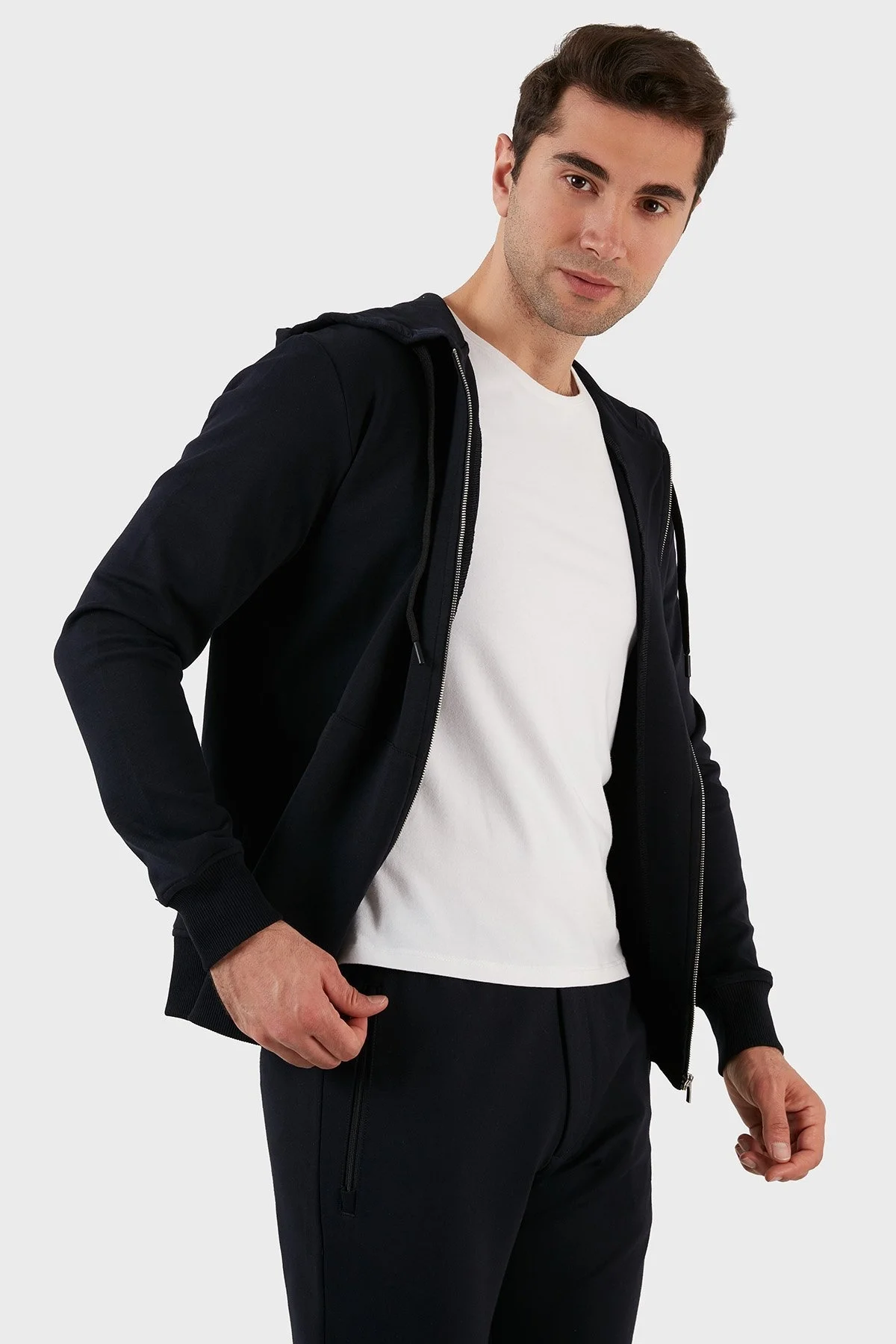 Exxe Pamuklu Cepli Fermuarlı Kapüşonlu Erkek Sweat 6141001 LACİVERT - 3