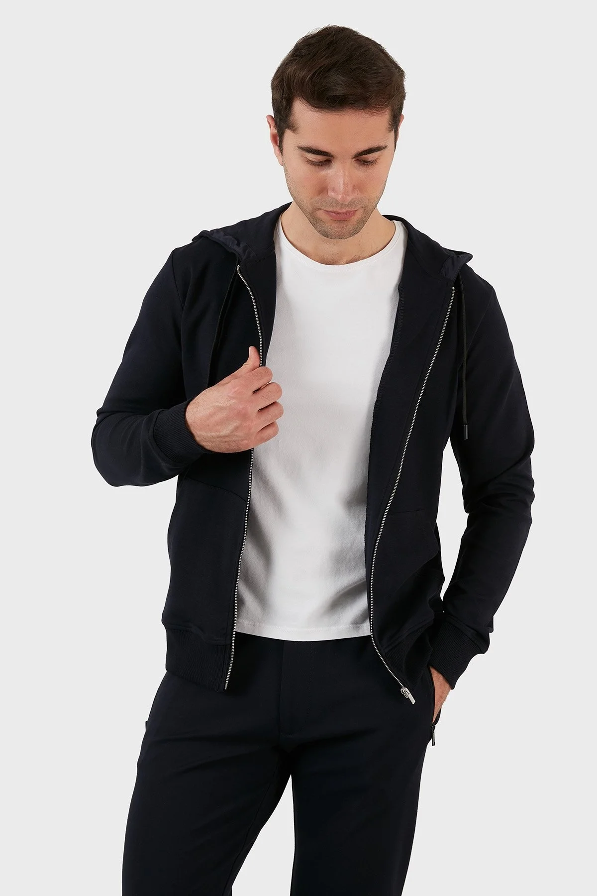 Exxe Pamuklu Cepli Fermuarlı Kapüşonlu Erkek Sweat 6141001 LACİVERT - 5