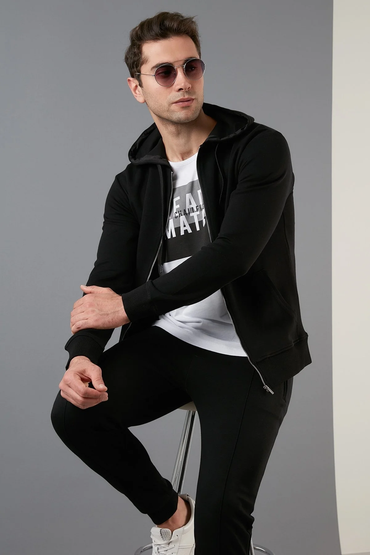 Exxe Pamuklu Cepli Fermuarlı Kapüşonlu Erkek Sweat 6141001 SİYAH - 2