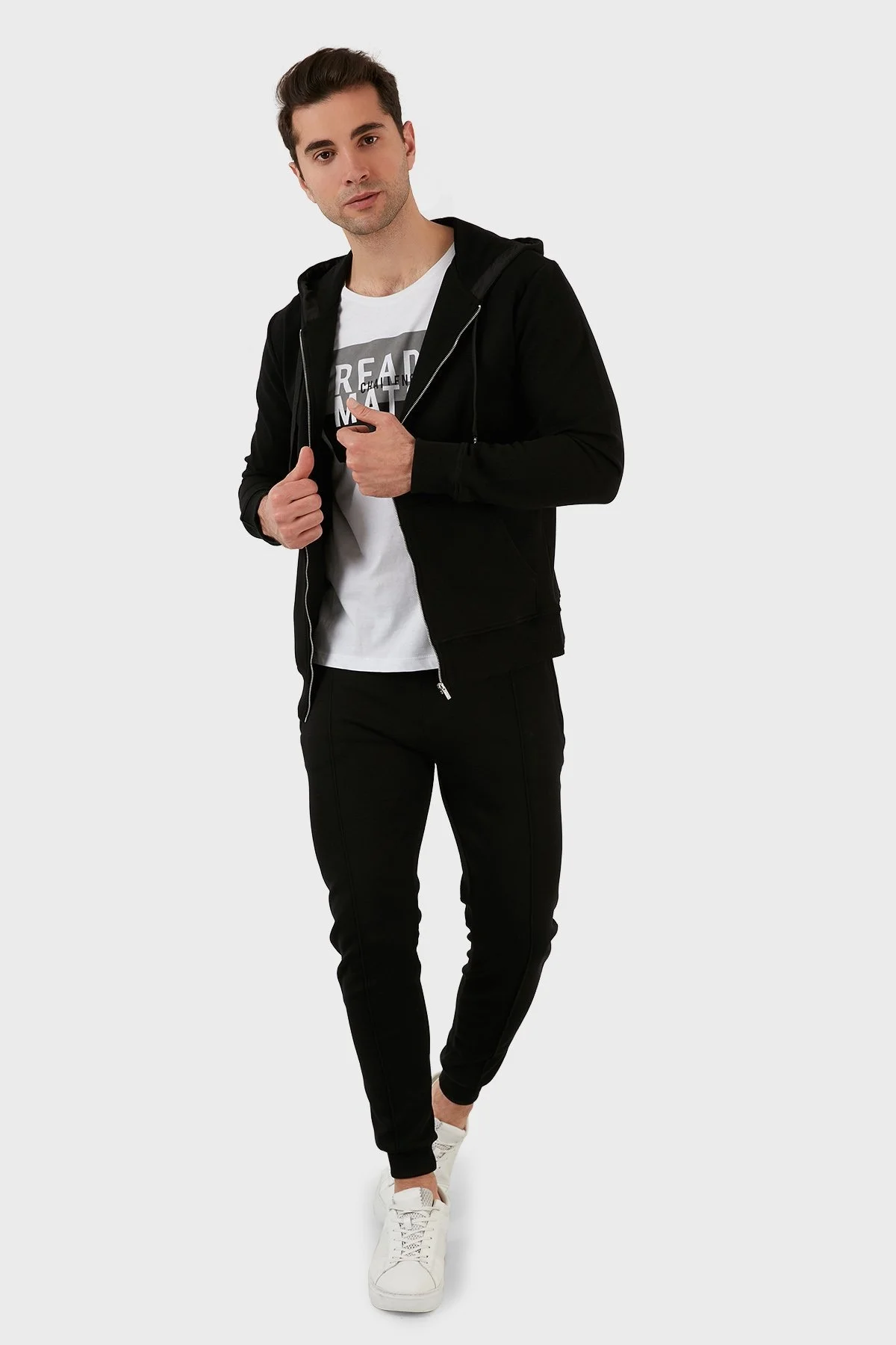 Exxe Pamuklu Cepli Fermuarlı Kapüşonlu Erkek Sweat 6141001 SİYAH - 5