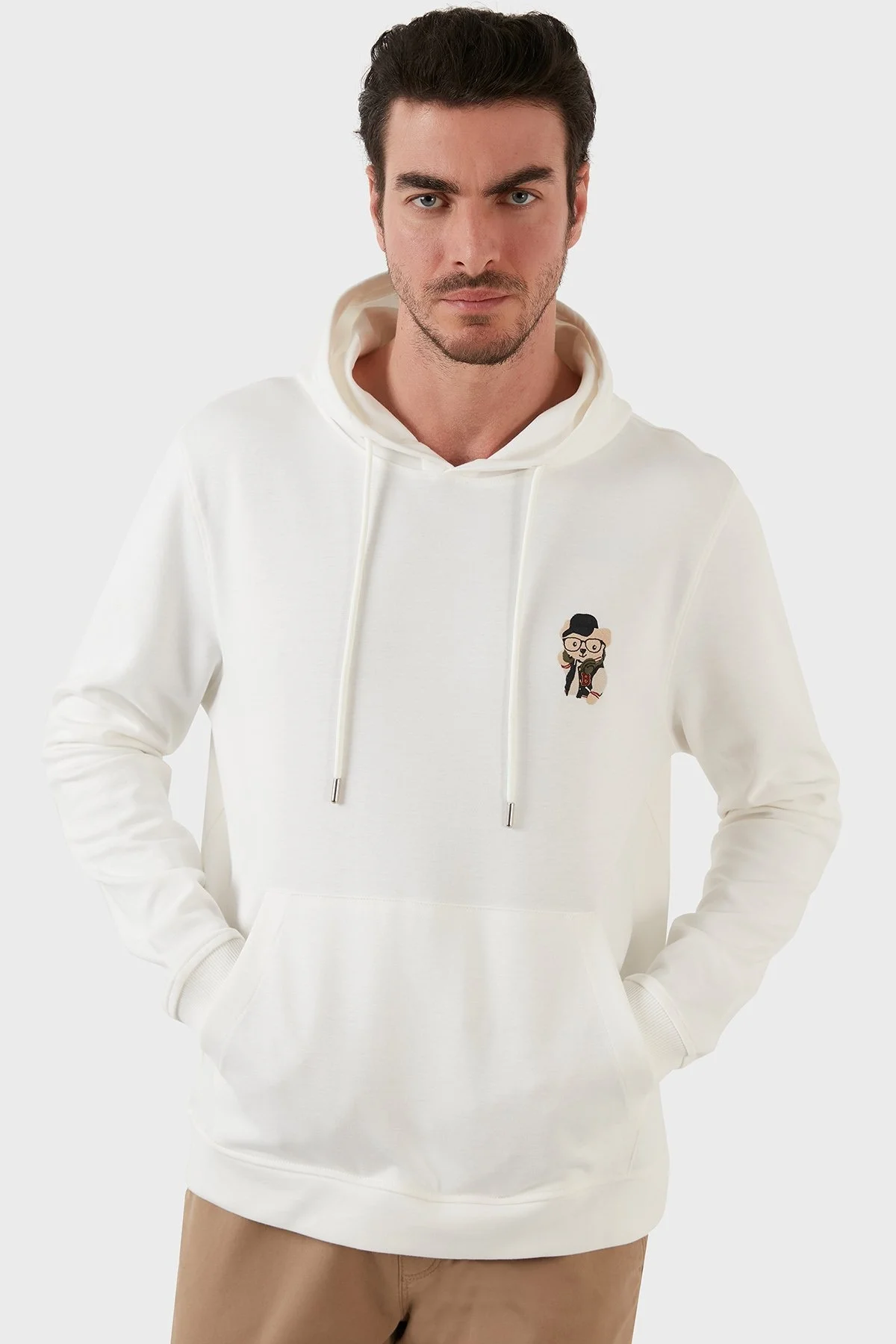 Exxe Pamuklu Kanguru Cepli Kapüşonlu Erkek Sweat 6141006 EKRU - 1