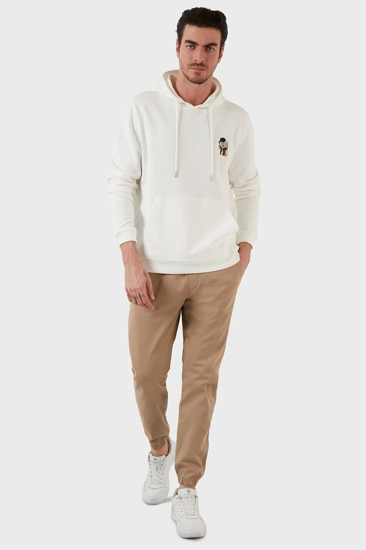 Exxe Pamuklu Kanguru Cepli Kapüşonlu Erkek Sweat 6141006 EKRU - 2