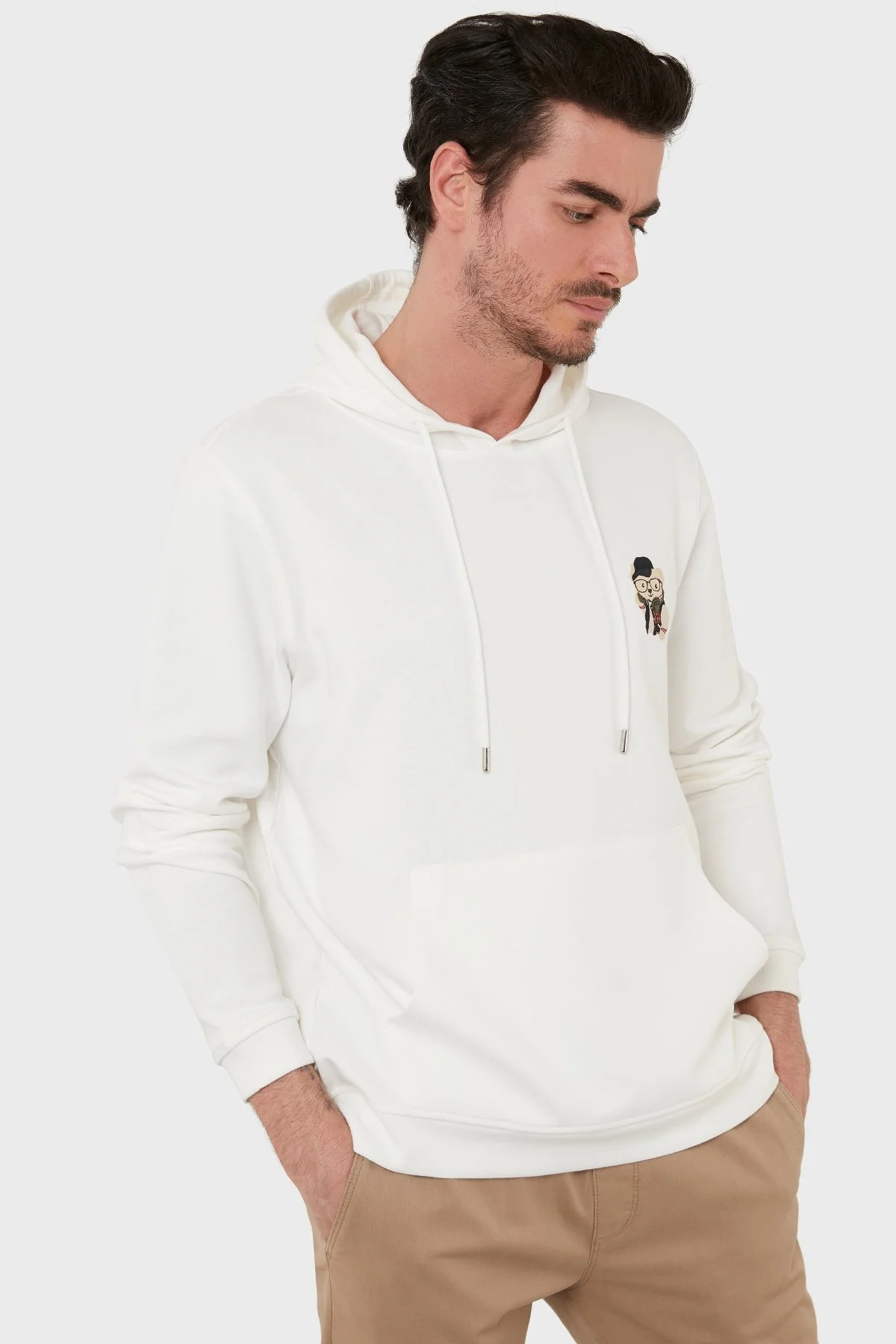 Exxe Pamuklu Kanguru Cepli Kapüşonlu Erkek Sweat 6141006 EKRU - 3