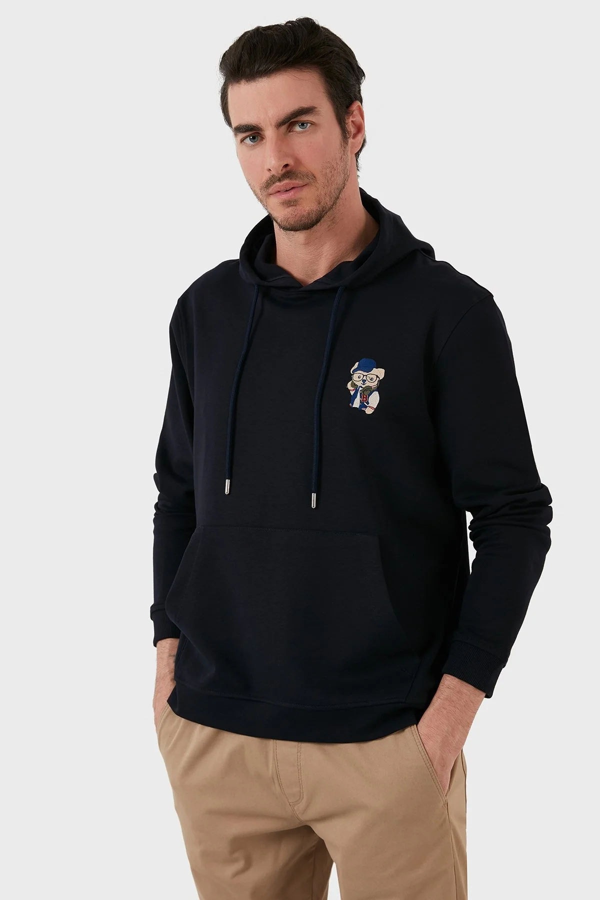 Exxe Pamuklu Kanguru Cepli Kapüşonlu Erkek Sweat 6141006 LACİVERT - 1