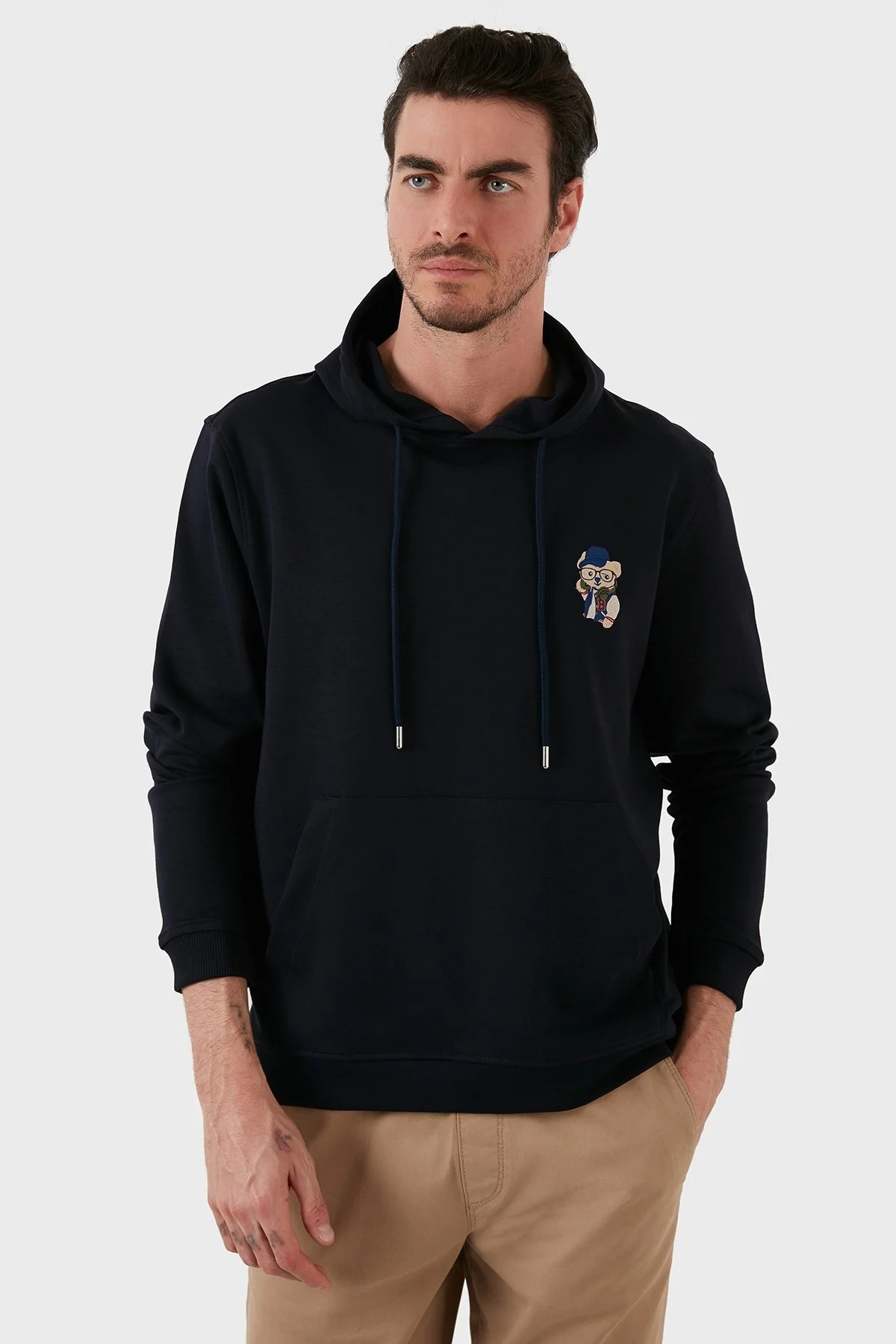 Exxe Pamuklu Kanguru Cepli Kapüşonlu Erkek Sweat 6141006 LACİVERT - 2