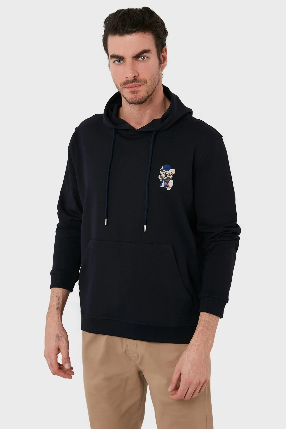 Exxe Pamuklu Kanguru Cepli Kapüşonlu Erkek Sweat 6141006 LACİVERT - 3