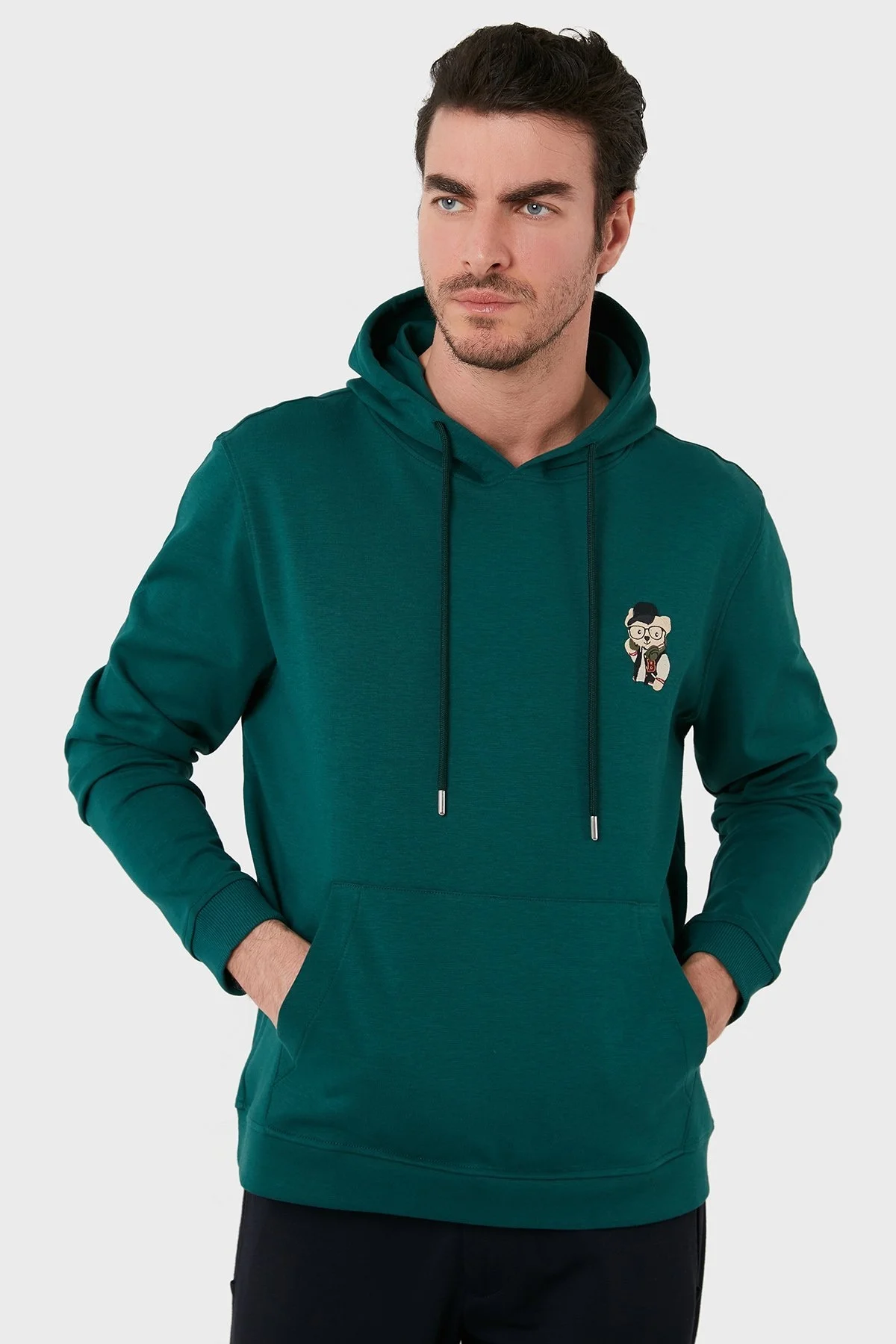 Exxe Pamuklu Kanguru Cepli Kapüşonlu Erkek Sweat 6141006 PETROL - 1