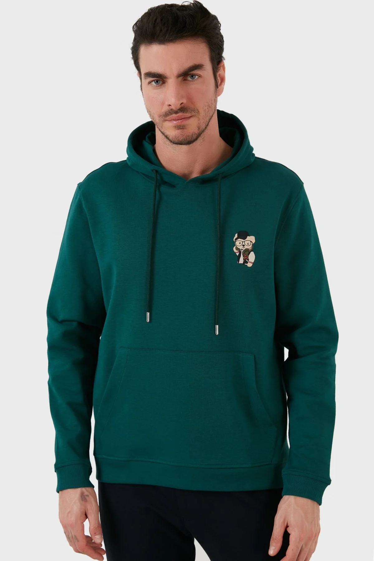 Exxe Pamuklu Kanguru Cepli Kapüşonlu Erkek Sweat 6141006 PETROL - 3