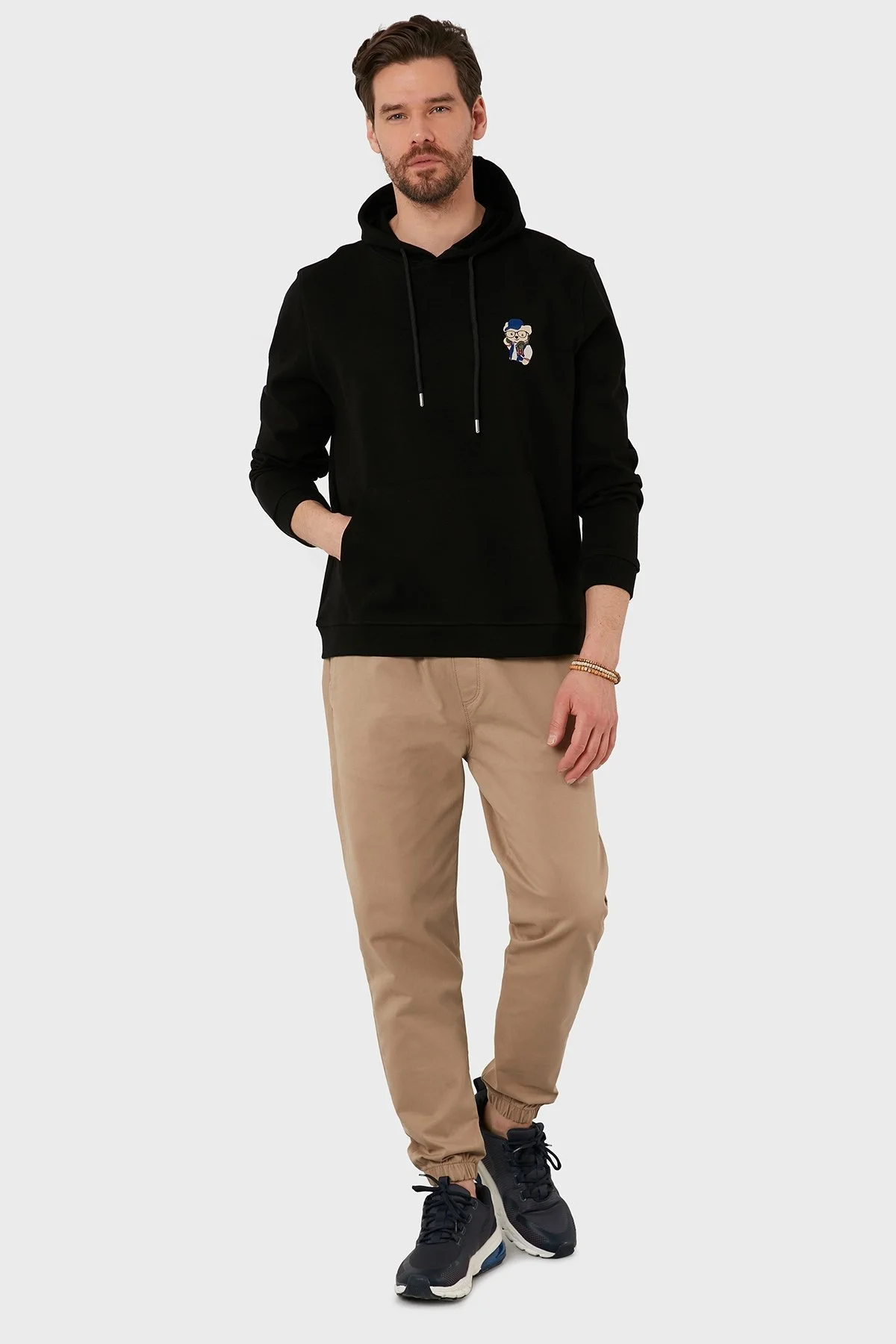 Exxe Pamuklu Kanguru Cepli Kapüşonlu Erkek Sweat 6141006 SİYAH - 4