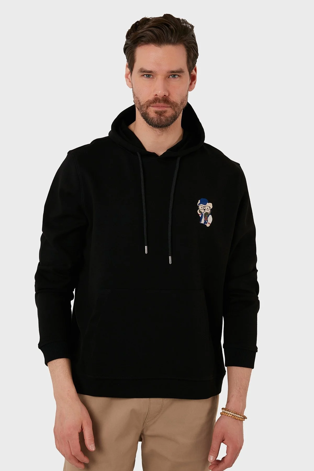 Exxe Pamuklu Kanguru Cepli Kapüşonlu Erkek Sweat 6141006 SİYAH - 5