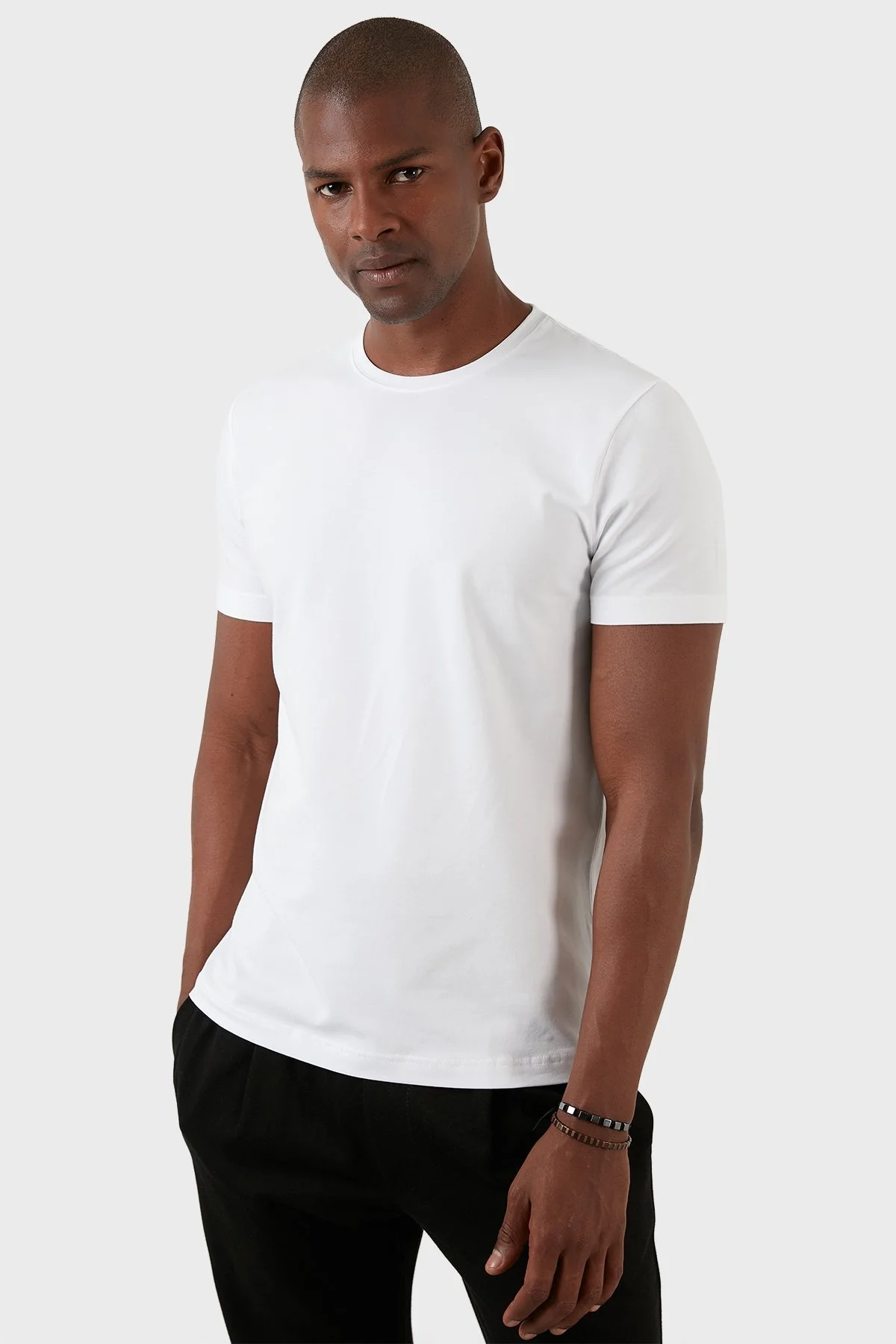 Exxe Pamuklu Regular Fit Bisiklet Yaka Basic Erkek T Shirt EXXEMODJ000B BEYAZ - 1