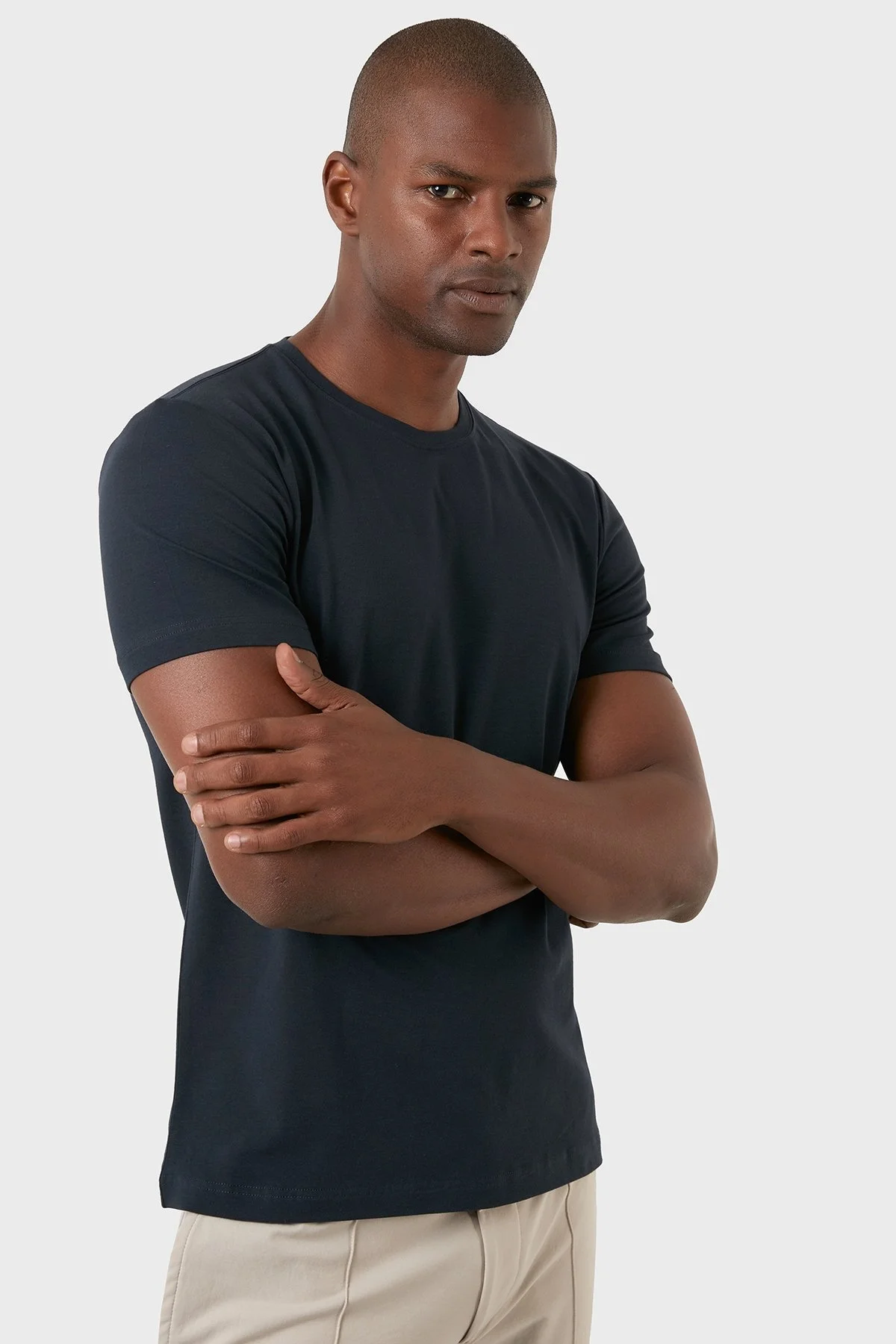 Exxe Pamuklu Regular Fit Bisiklet Yaka Basic Erkek T Shirt EXXEMODJ000B LACİVERT - 3