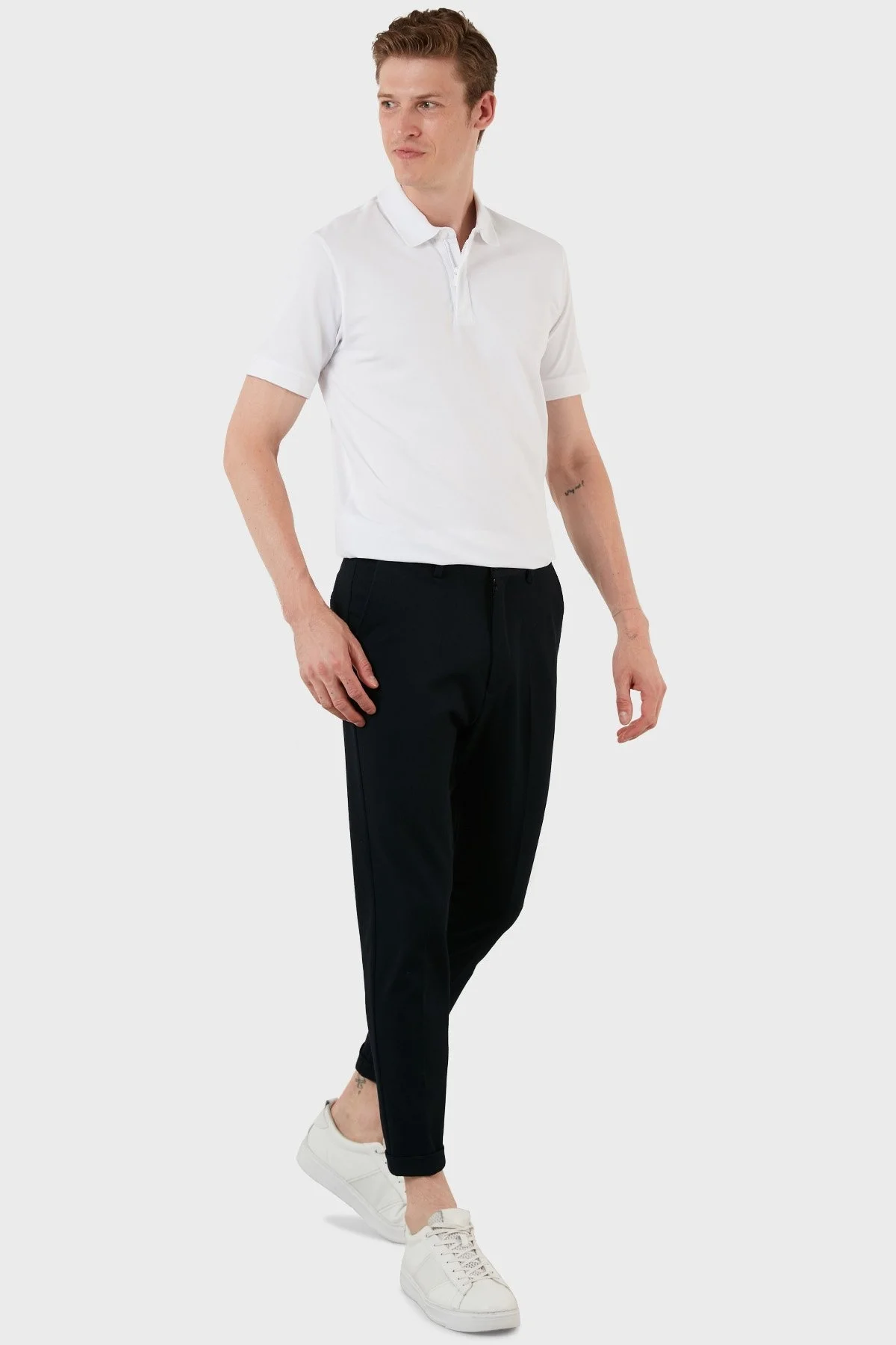 Exxe Pamuklu Regular Fit Düğme ve Fermuarlı T Shirt Erkek Polo EX601 BEYAZ - 4