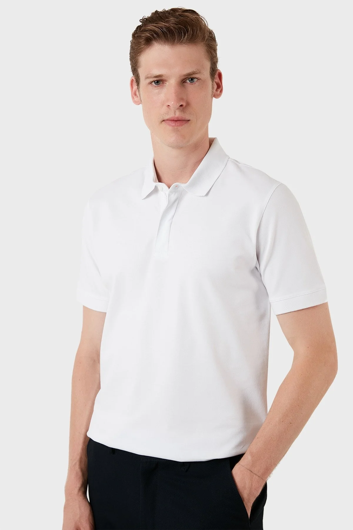 Exxe Pamuklu Regular Fit Düğme ve Fermuarlı T Shirt Erkek Polo EX601 BEYAZ - 7