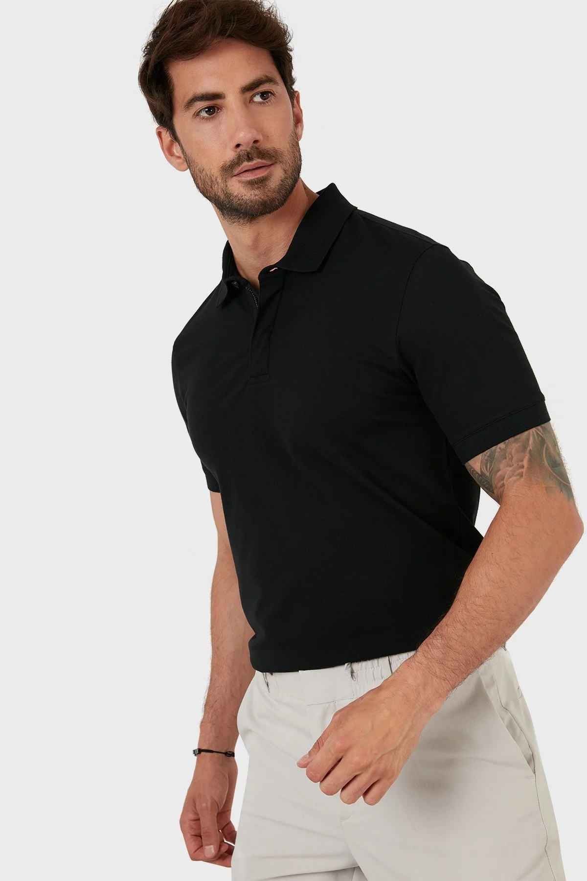 Exxe Pamuklu Regular Fit Düğme ve Fermuarlı T Shirt Erkek Polo EX601 SİYAH - 3