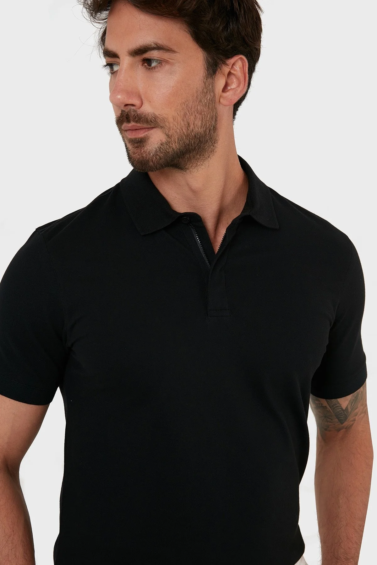 Exxe Pamuklu Regular Fit Düğme ve Fermuarlı T Shirt Erkek Polo EX601 SİYAH - 4