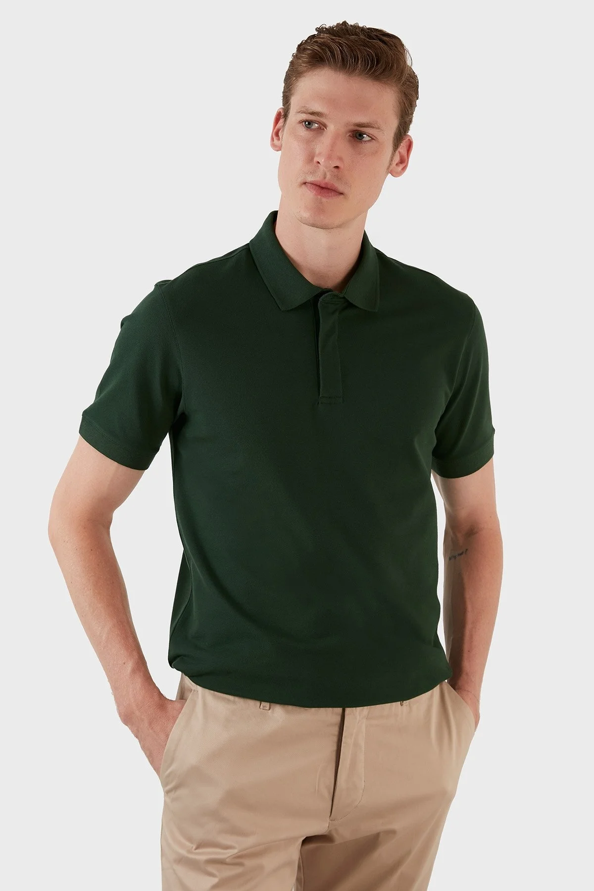 Exxe Pamuklu Regular Fit Düğme ve Fermuarlı T Shirt Erkek Polo EX601 YEŞİL - 4