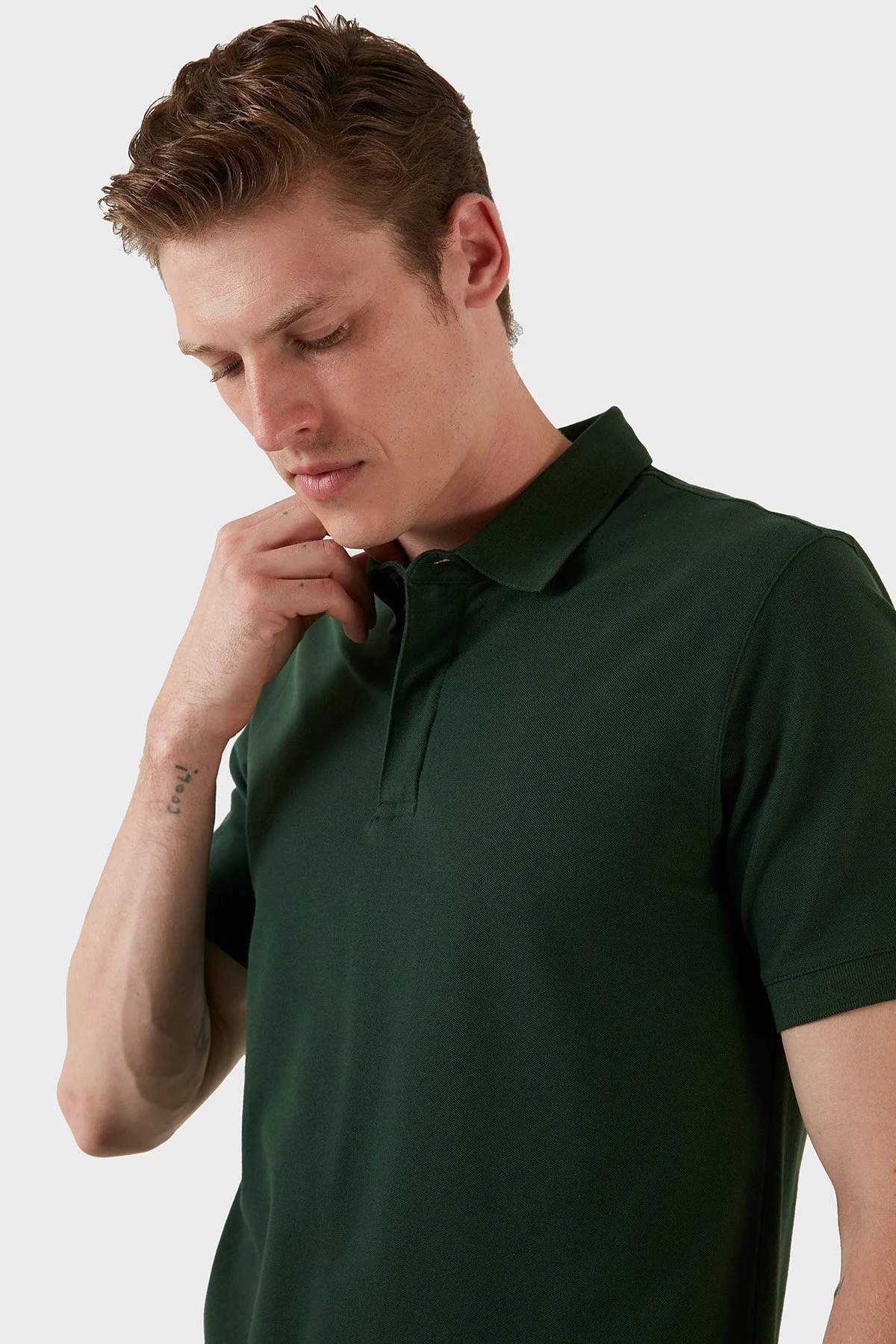 Exxe Pamuklu Regular Fit Düğme ve Fermuarlı T Shirt Erkek Polo EX601 YEŞİL - 7