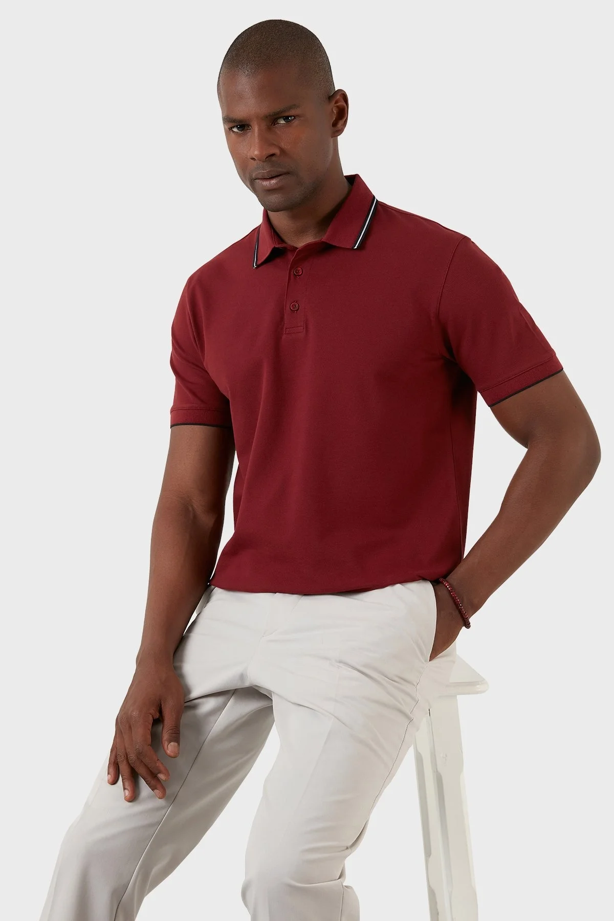Exxe Pamuklu Regular Fit Düğmeli T Shirt Erkek Polo EX661 BORDO - 1