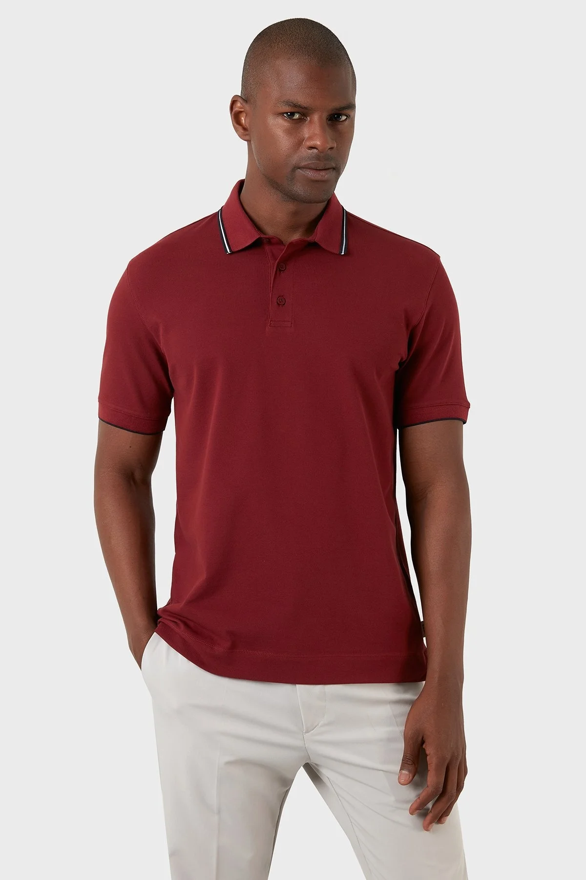Exxe Pamuklu Regular Fit Düğmeli T Shirt Erkek Polo EX661 BORDO - 5
